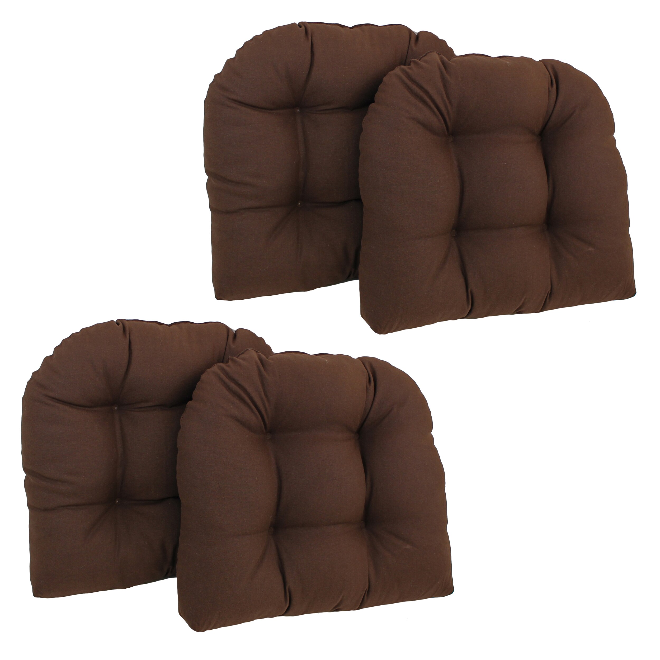 Blazing Needles 16-Inch Solid Twill U-shaped Chair Cushions (Set of 2) -  Chocolate, Indoor Chair Cushions, Made in USA, Tufted Design