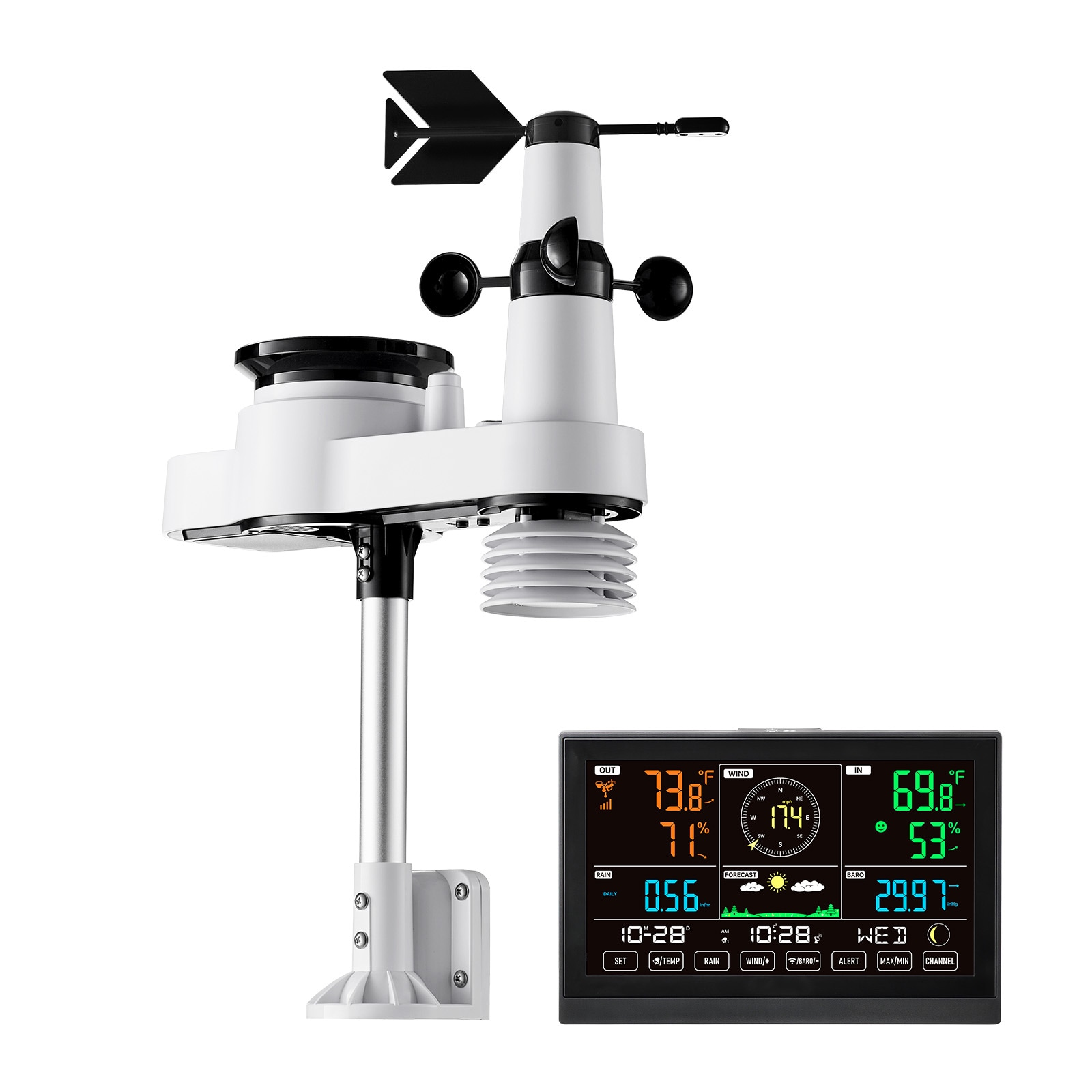 GIVIMO - 5-in-1 Wireless Weather Station - 7.5-in VA Display - Solar-Powered Outdoor Sensor - Rai...