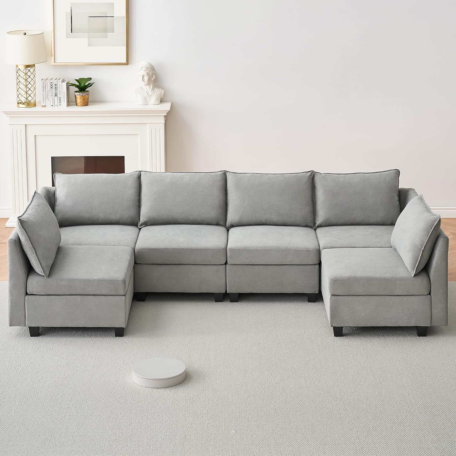 WhizMax PD-PHO-10MO748U 112-Inch Sectional Sofa-6 Seat U-Shaped-Linen Fabric-Grey