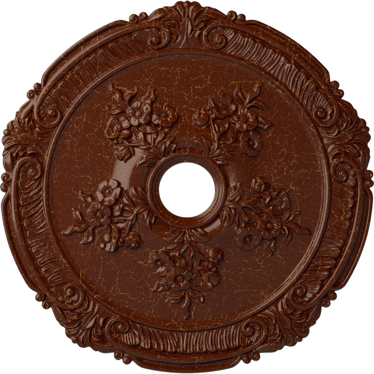 Ekena Millwork CM26ATBMC Attica with Rose 26-in W x 26-in L Painted Burnished Mahogany Crackle Polyurethane Whole Ceiling Medallion
