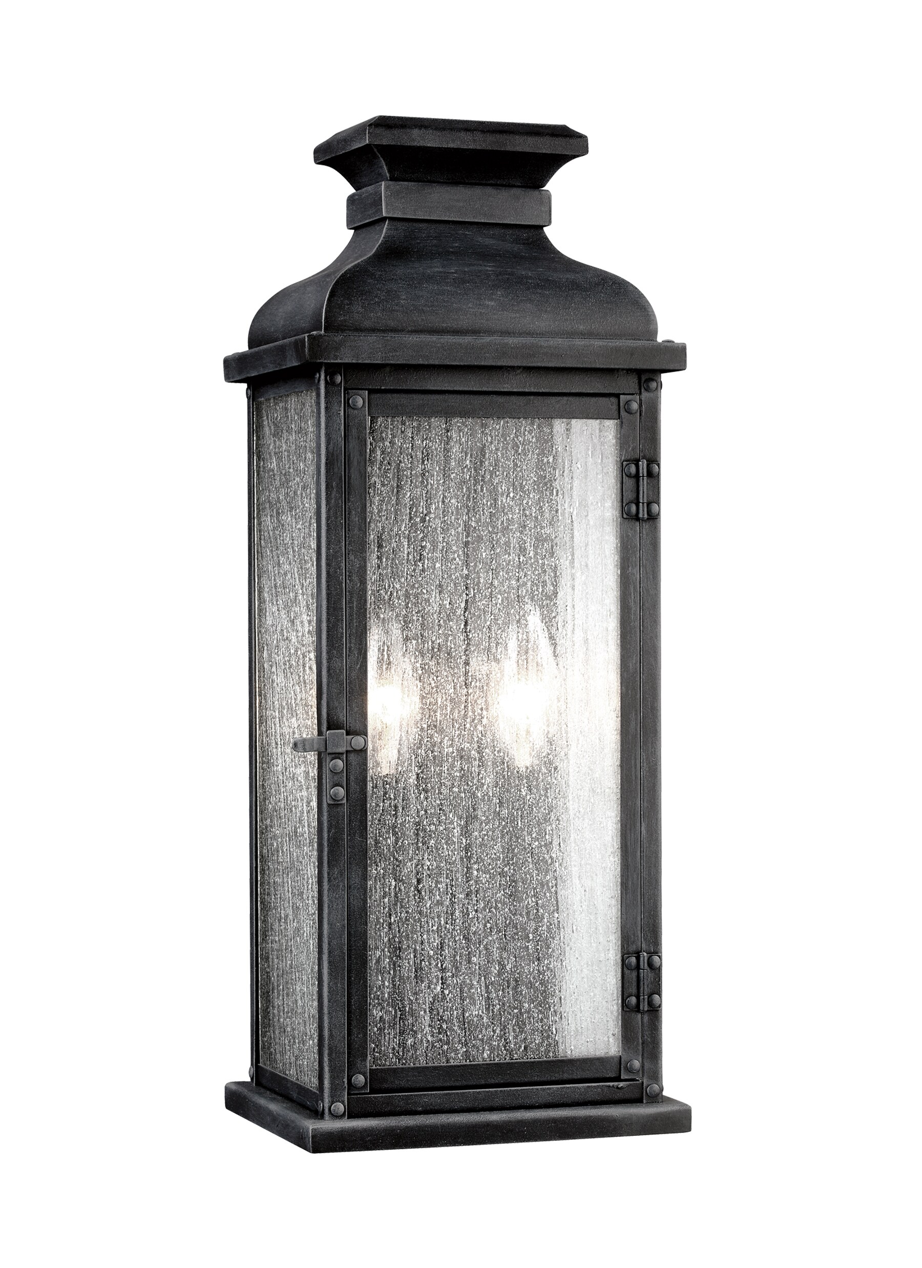 Dark Weathered Zinc Outdoor Wall Lantern with Clear Seeded Glass