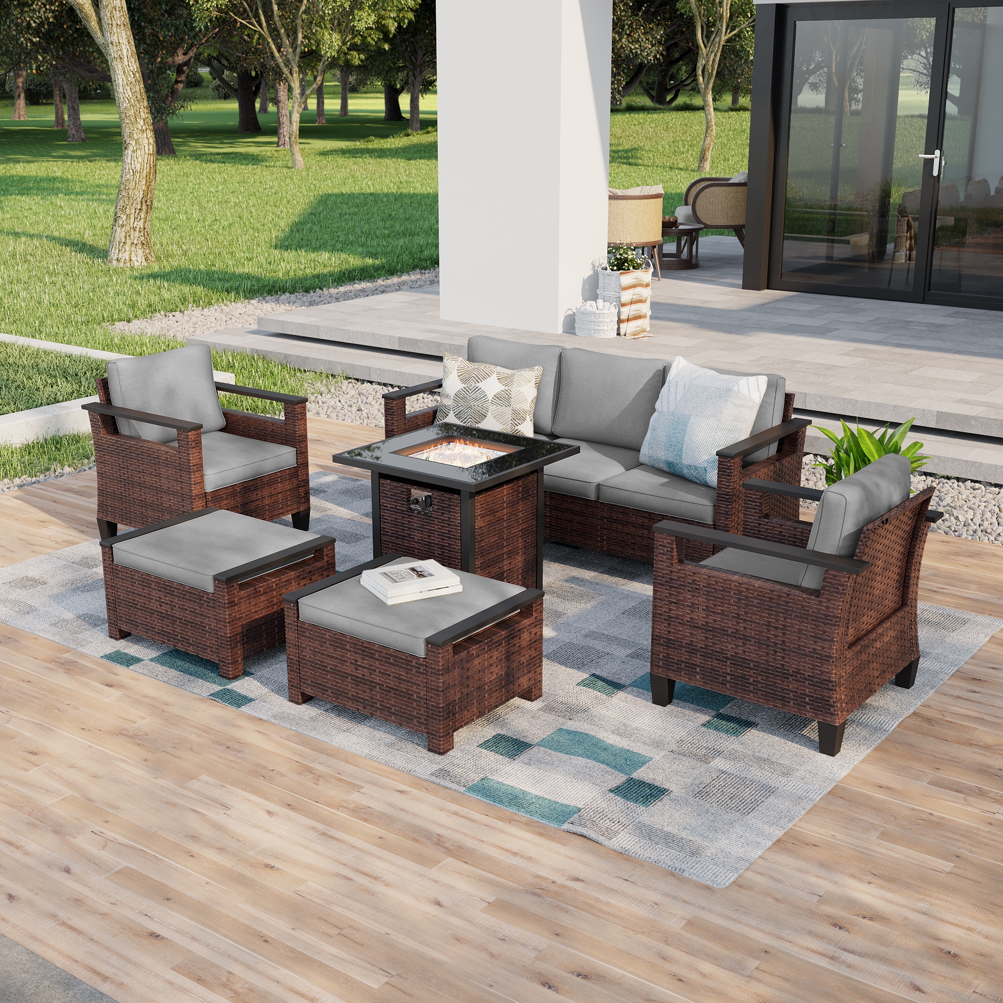 ACEGOSES LW-126BGY-T4 Skytop 6 -Piece Wicker Patio Sofa Conversation Set with Gray Cushions