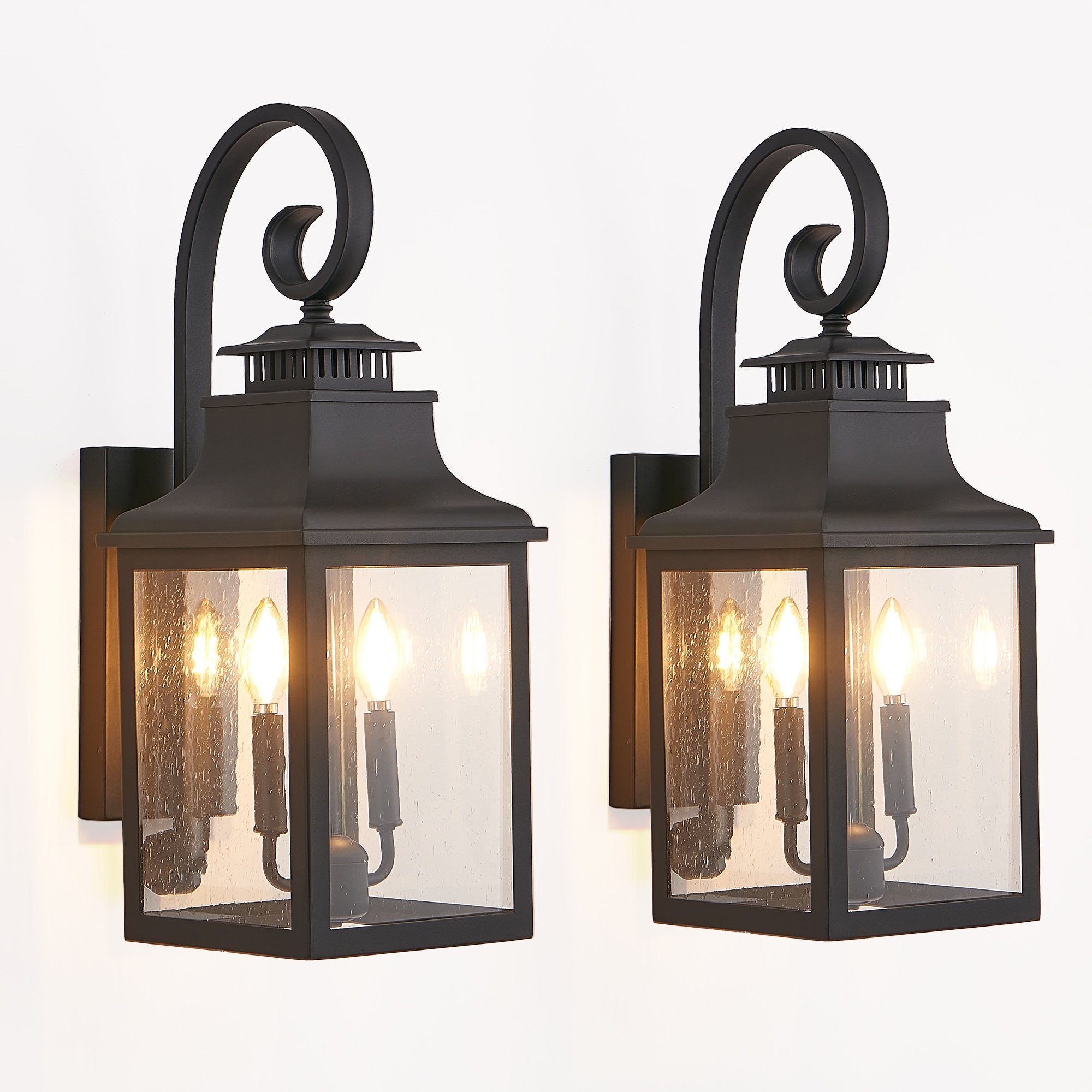 Cuschoice  2-Pack 23-in 2-Light Outdoor Wall Lantern Aluminum Sconce with Clear Seeded Glass