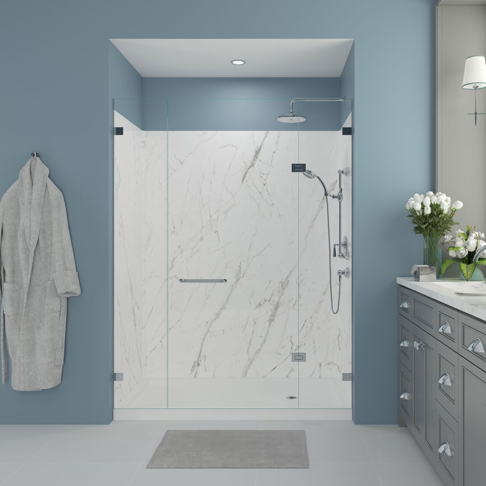 allen + roth Statuary Polished, Real Porcelain Tile Glue Up Alcove Shower Back Wall Panel in the