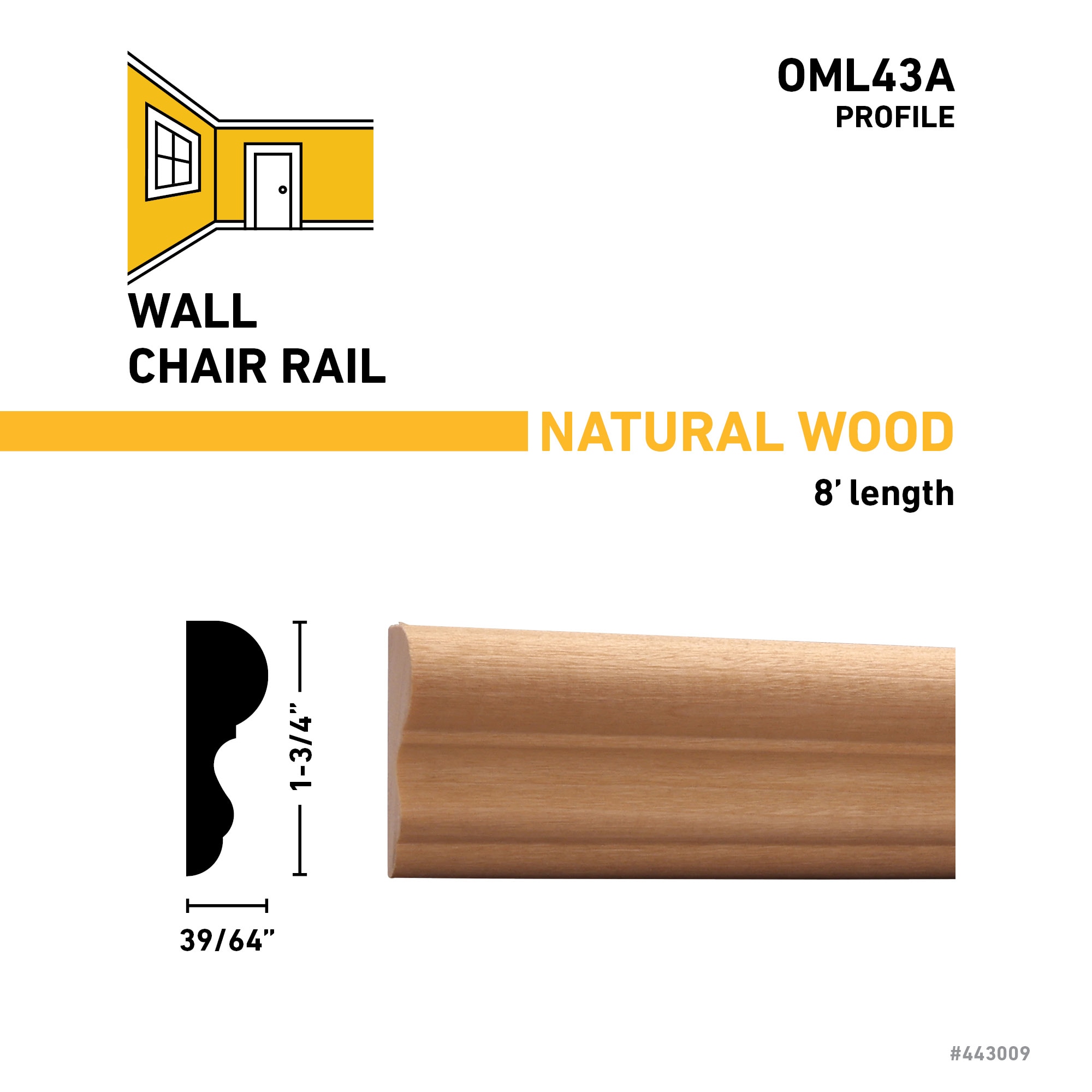  OML43A-8FTWHW Chair-Rail-Moulding - View #3