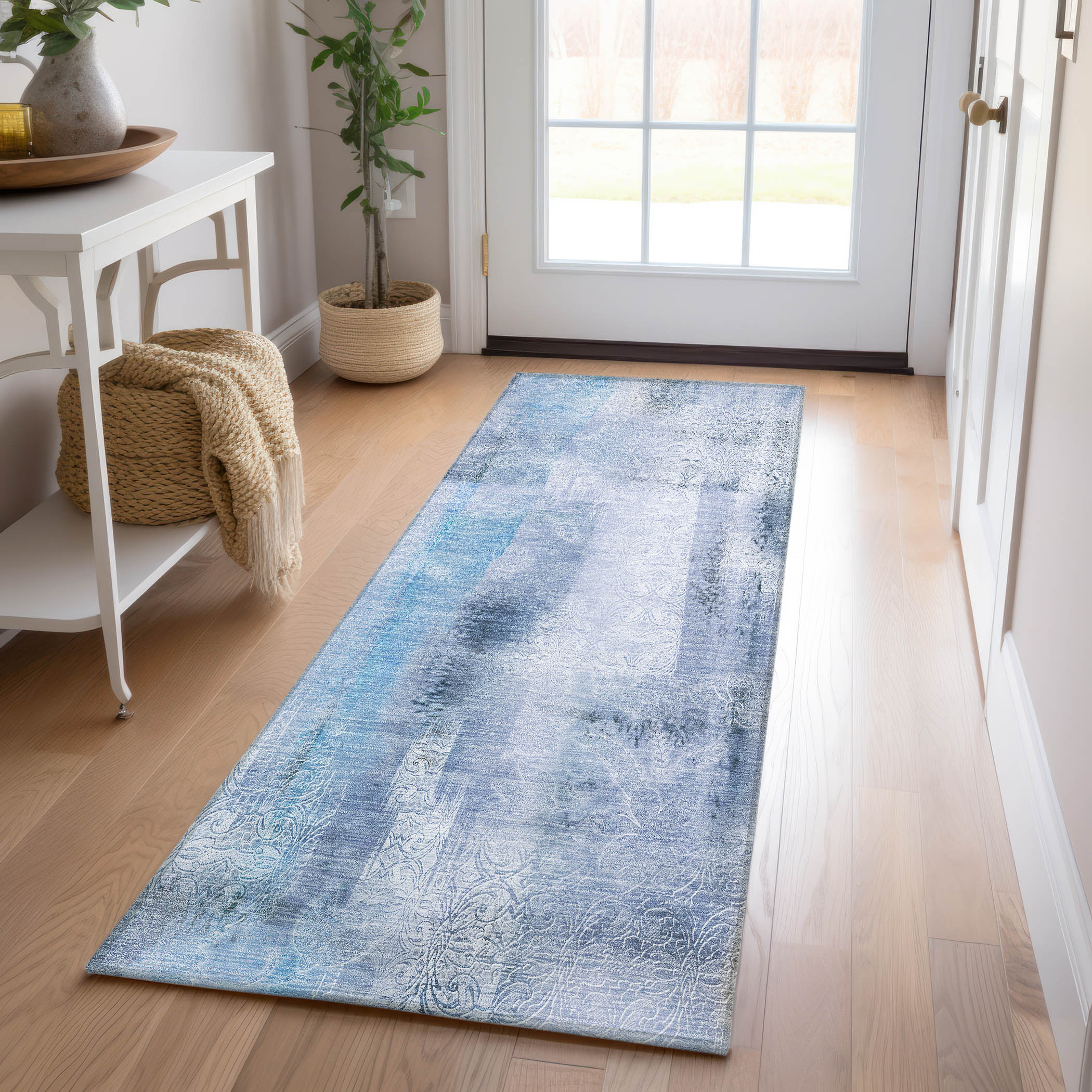Addison Rugs ACN537BU2X8 Chantille 2 x 7 (ft) Polyester Blue Rectangular Indoor/Outdoor Stripe Machine washable Area rug