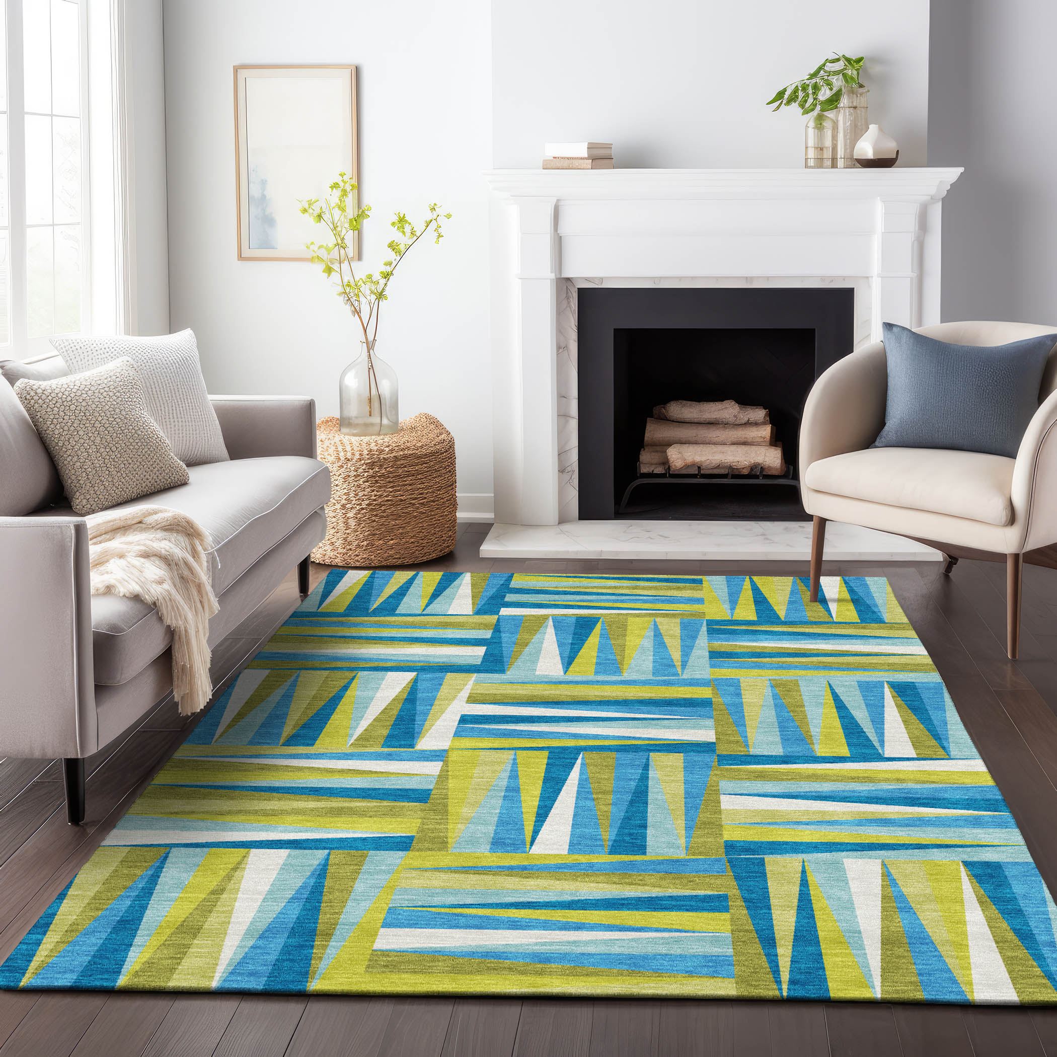 Addison Rugs ACN1012TE10X14 Chantille ACN1012TE 10 x 14 (ft) Polyester Teal Rectangular Indoor/Outdoor Geometric Machine washable Area rug