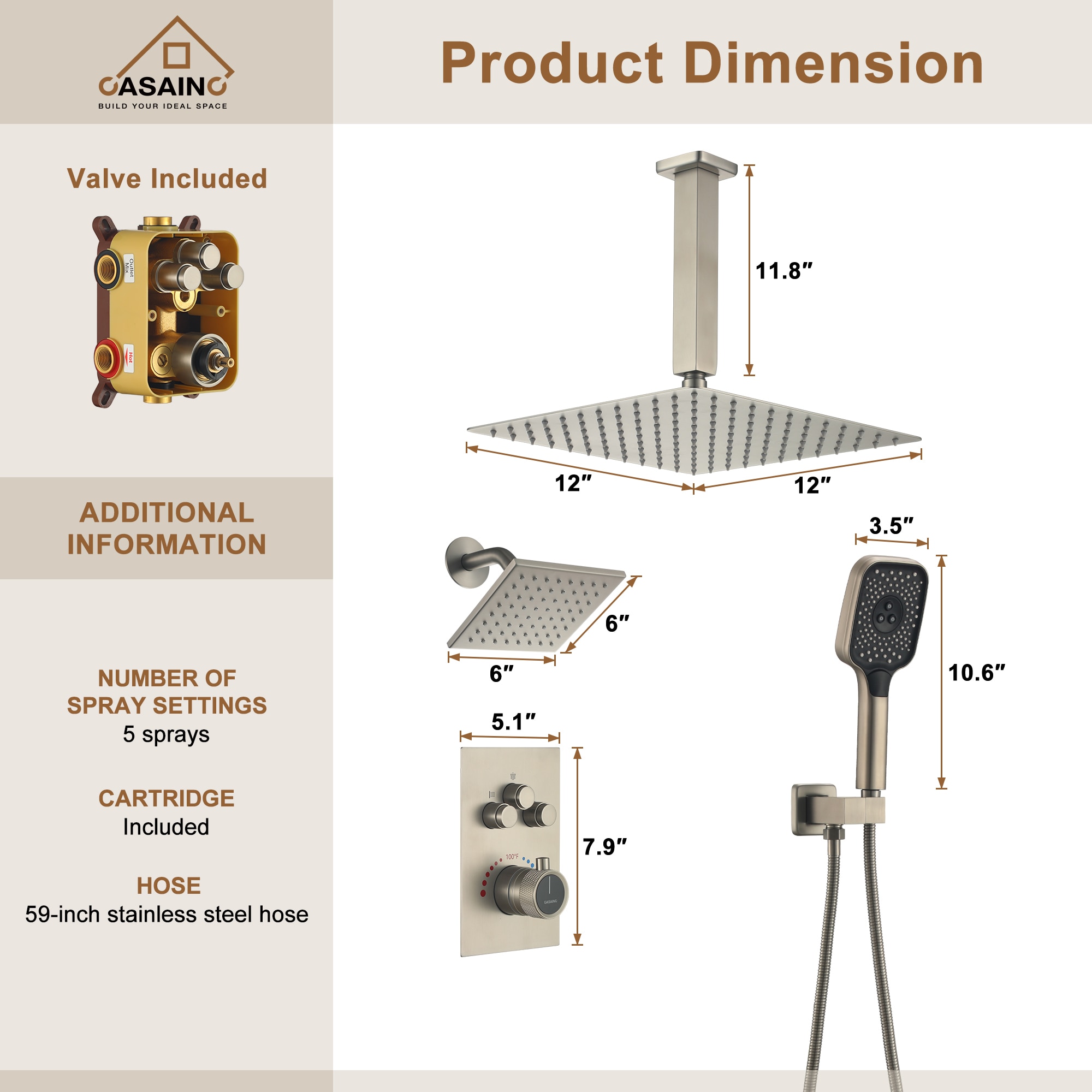 CASAINC CASA08CP-12 Showerhead-Bar-Panels - View #8
