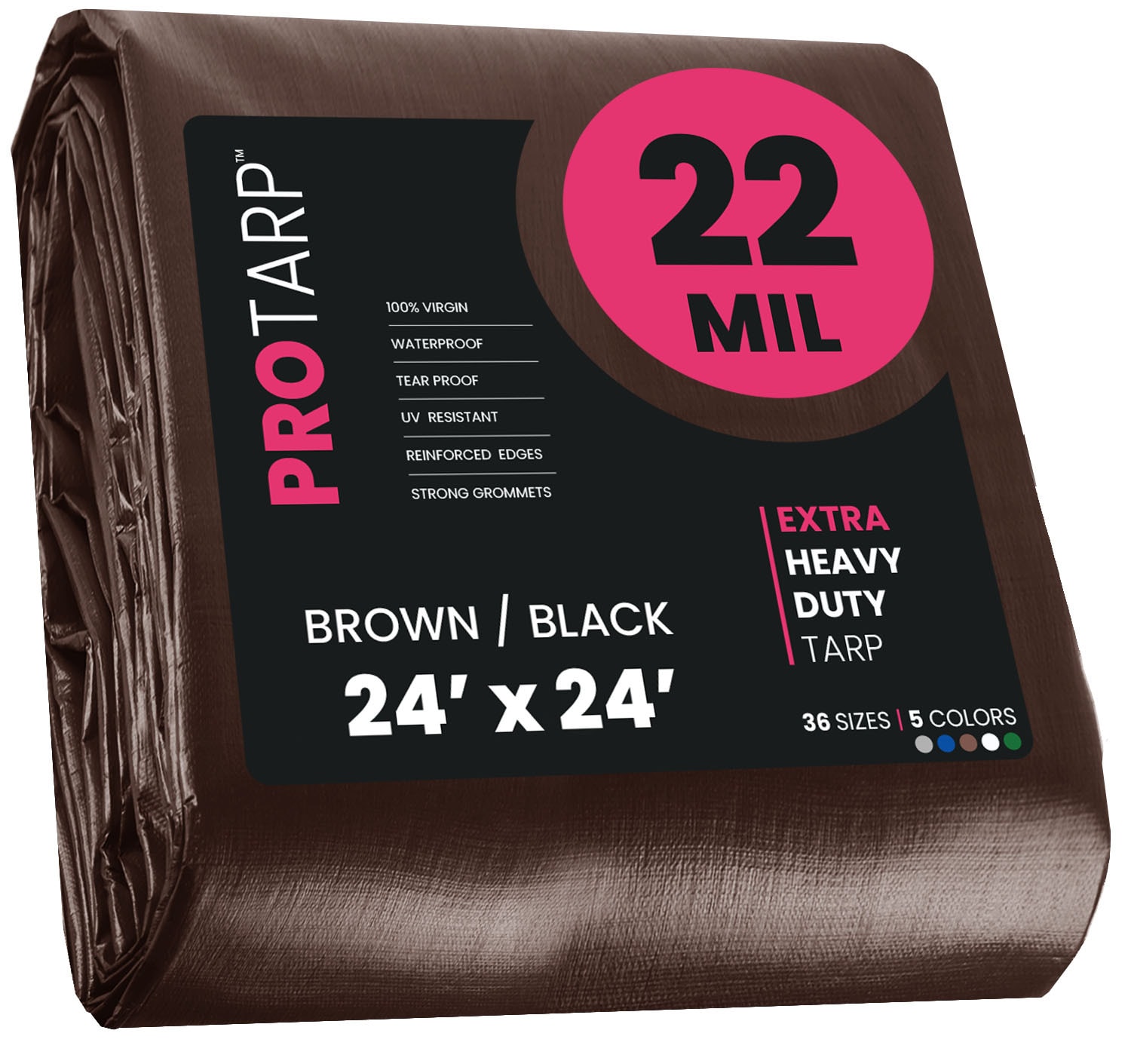 PROTARP PT-202-24X24 24-ft x 24-ft Brown Waterproof Commercial Polyethylene 22-Mils Tarp