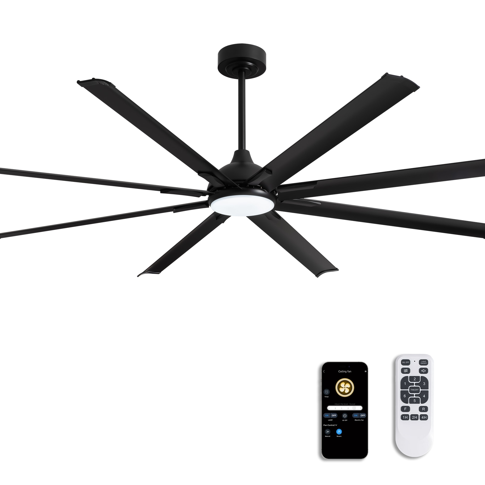 SILJOY FS-8880D-84-01 84-in Indoor Black Downrod Mount Ceiling Fan with Integrated LED with Remote Control Included