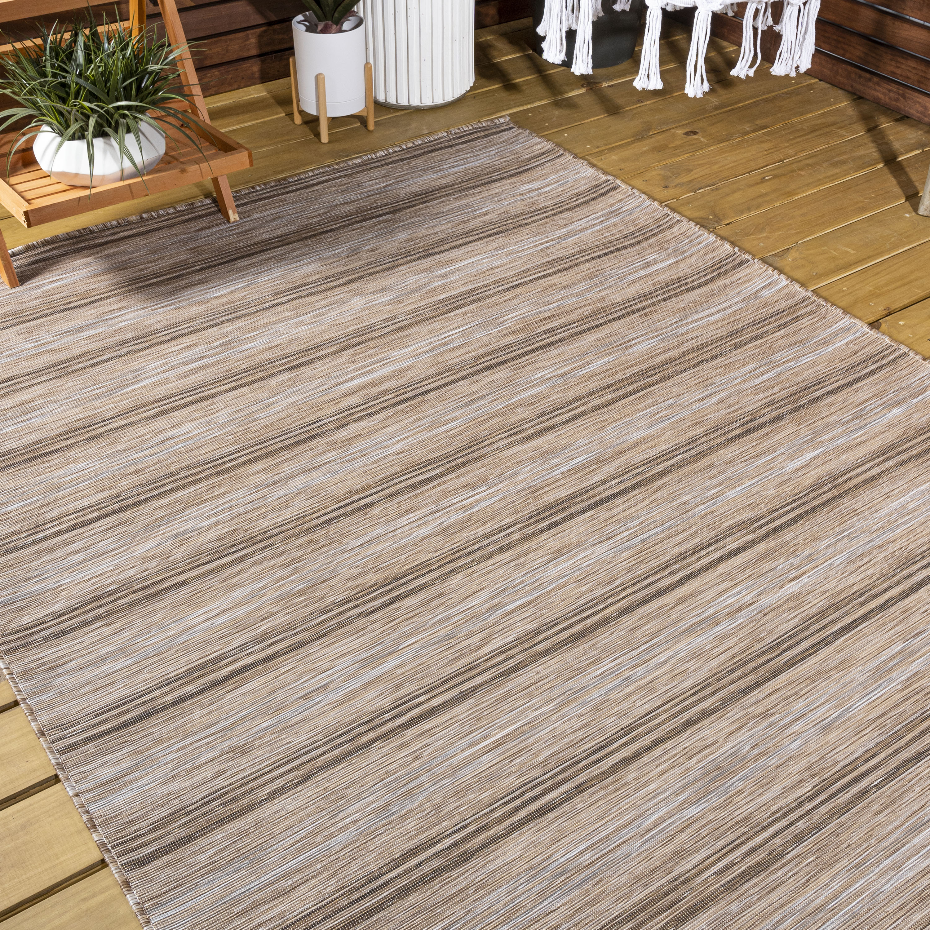 Multicolor Stripe Synthetic 4' x 6' Easy-Care Area Rug