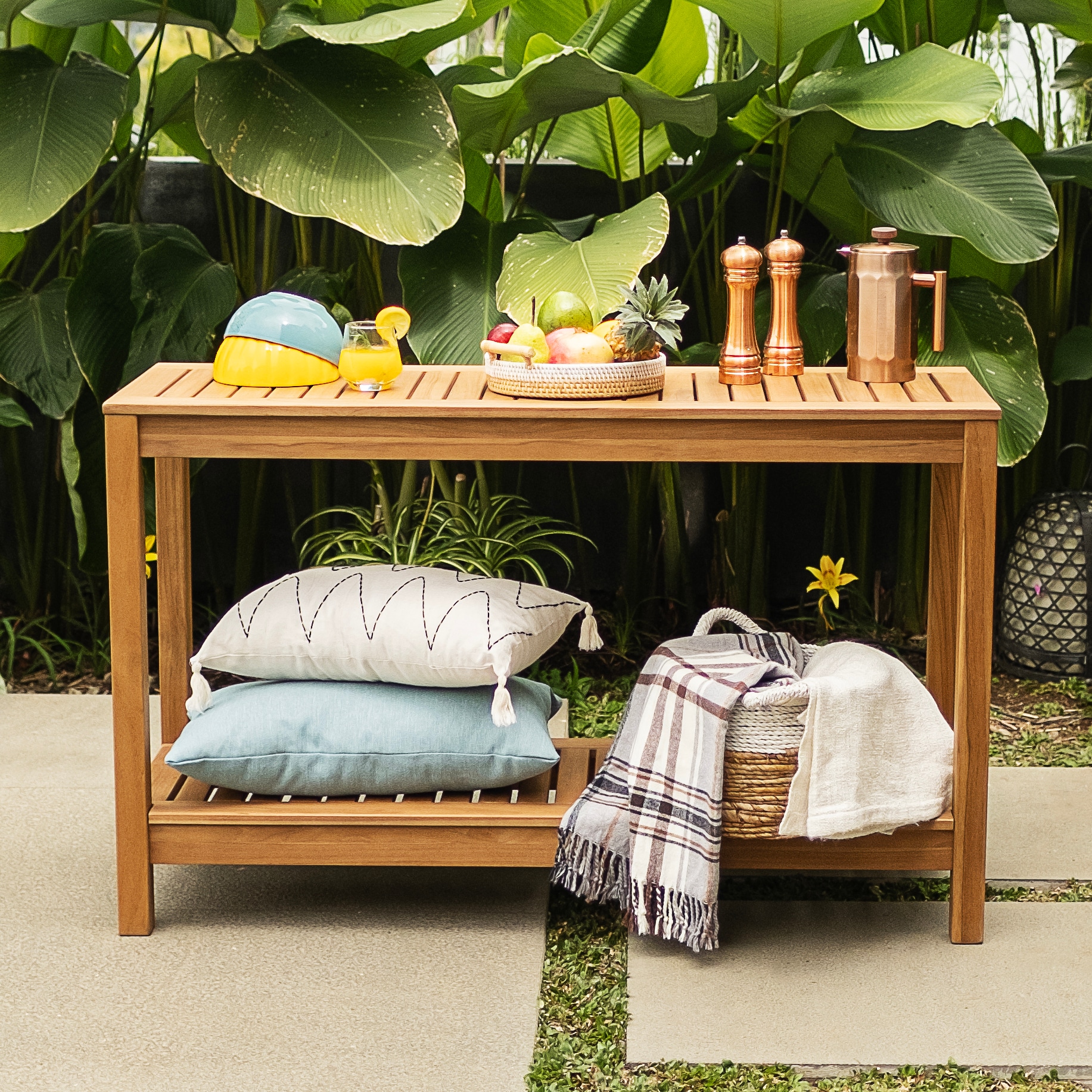 Cambridge Casual 350225-TW-XX-XX-XX Logan Teak Wood Rectangle Outdoor Console Table 16-in W x 48.25-in L