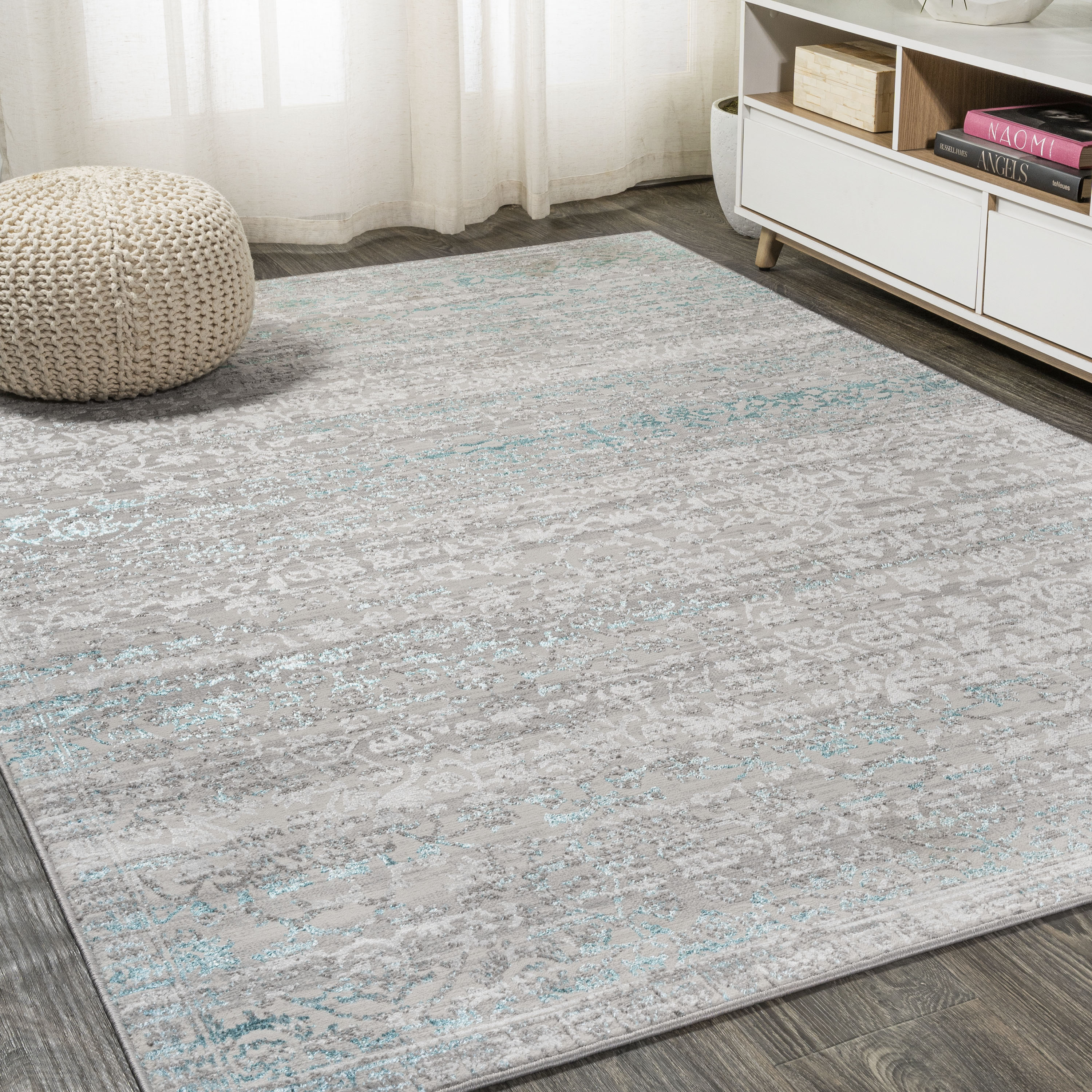 JONATHAN  Y SOR202A-3 Silk Orchid Tidal 3 x 5 (ft) Loomed Polypropylene Gray/Turquoise Rectangular Indoor Distressed/Overdyed Bohemian/Eclectic Area rug