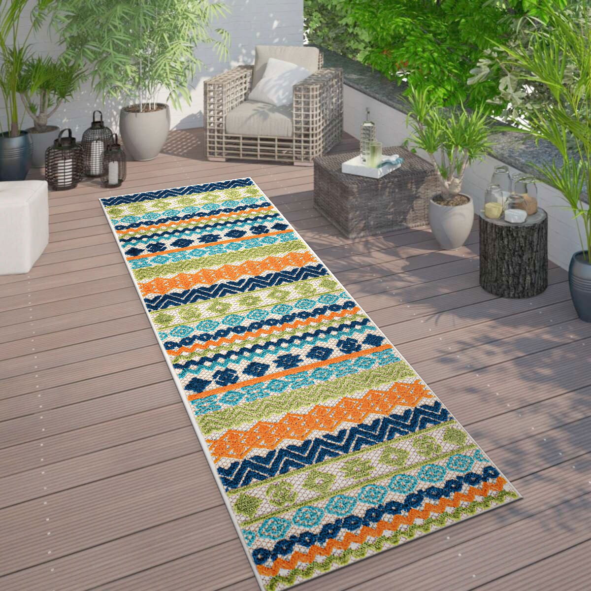 World Rug Gallery 2 X 7 Indoor/Outdoor Geometric Area Rug in the Rugs  department at