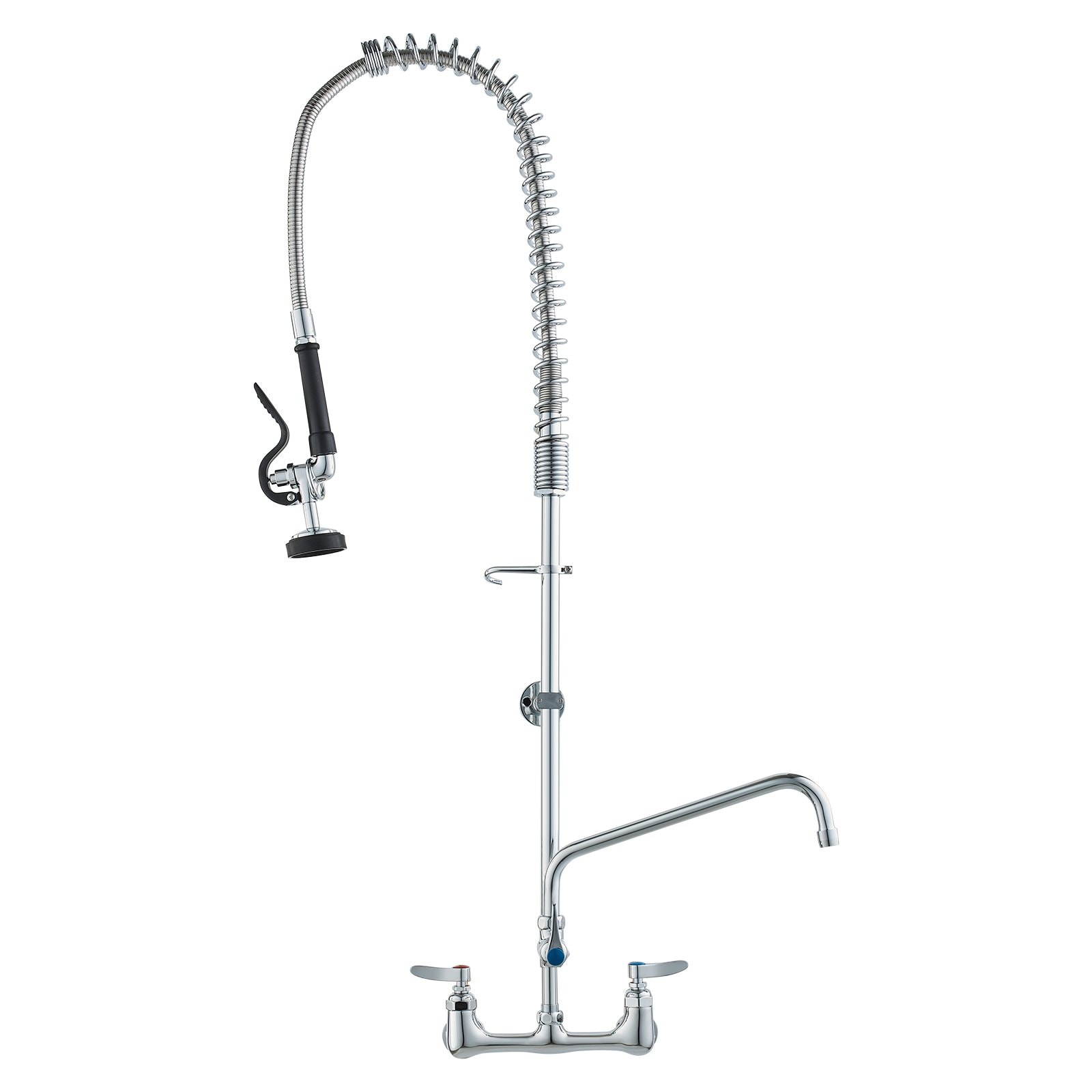 Mecale Industrial Sink Faucet Wall Mounted 44 in Tall 8 in Apart 12 in Rotating Spout Brass with Sprayer