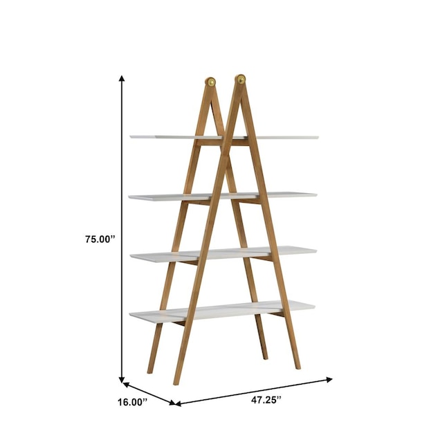 Accentrics Home White Wood 4-Shelf Ladder Bookcase (16-in W x 75-in H x ...
