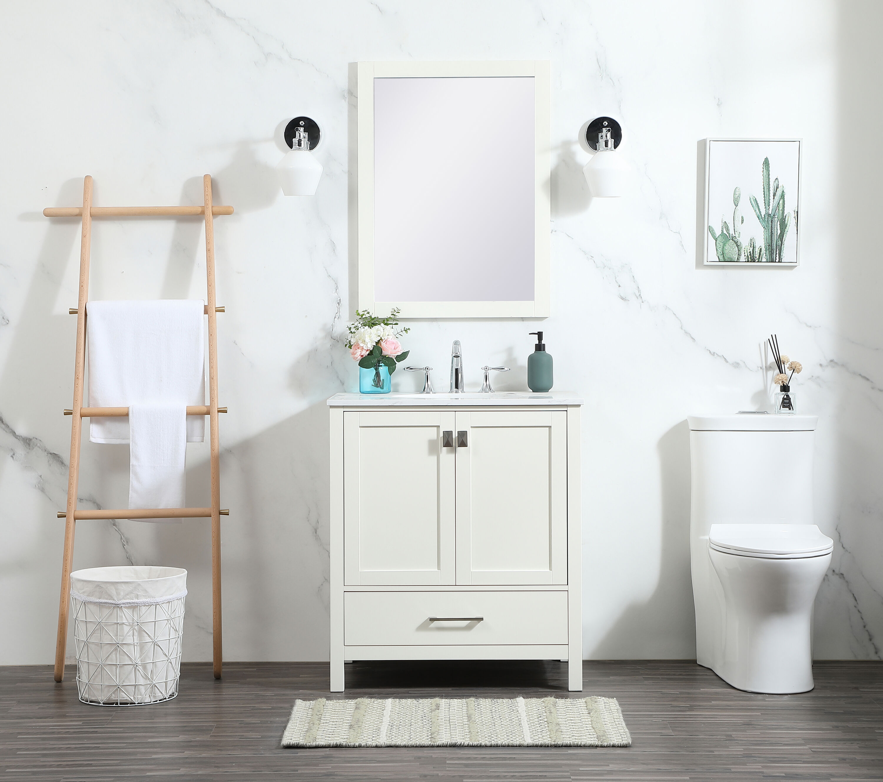 Irene 30" White MDF Single Bathroom Vanity with Quartz Top