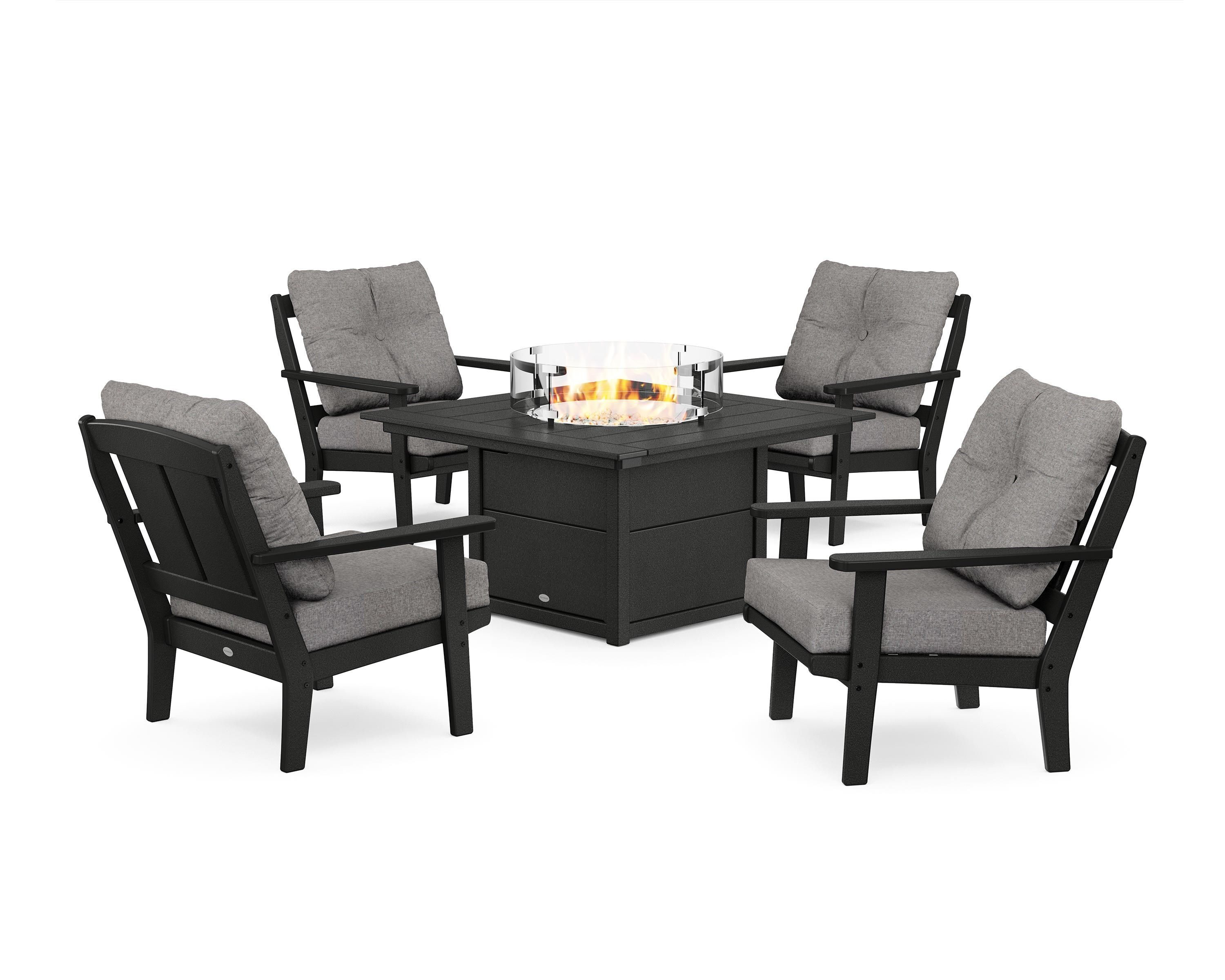 POLYWOOD PWS2136-2-BL145980 Mission 5 -Piece Patio Conversation Set with Gray Cushions
