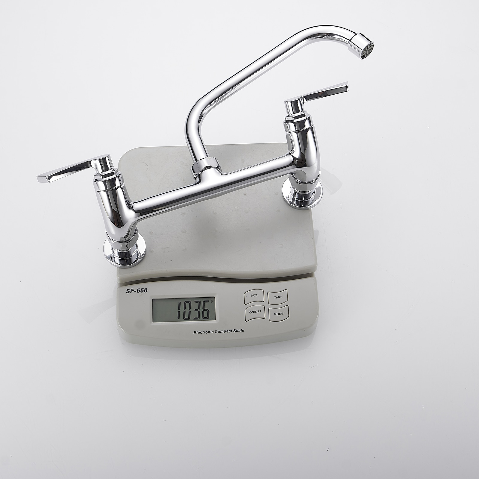 Chrome Double Handle Wall-Mount Kitchen Faucet with Swivel Spout