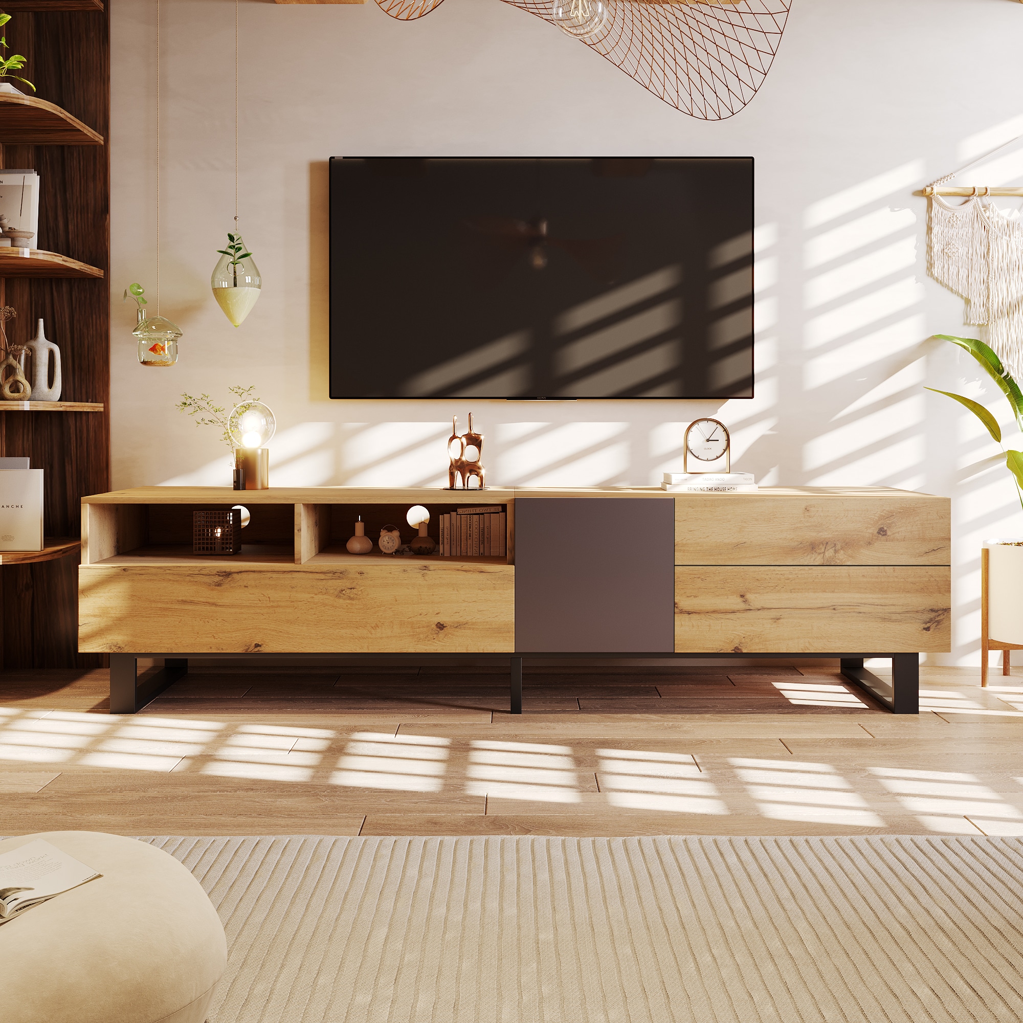 JIMSMAISON JMMRSTS03-WD Modern/Contemporary Wood TV stand ( Accommodates TVs up to 80-in )