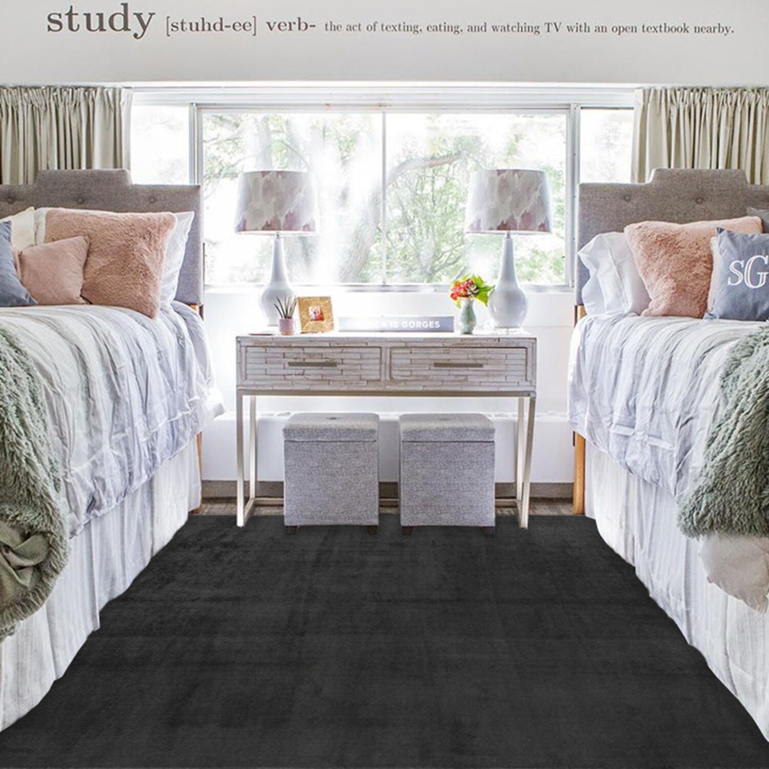 GERTMENIAN 27414 8 x 10 (ft) Loomed Charcoal Rectangular Indoor Pet Friendly Area rug