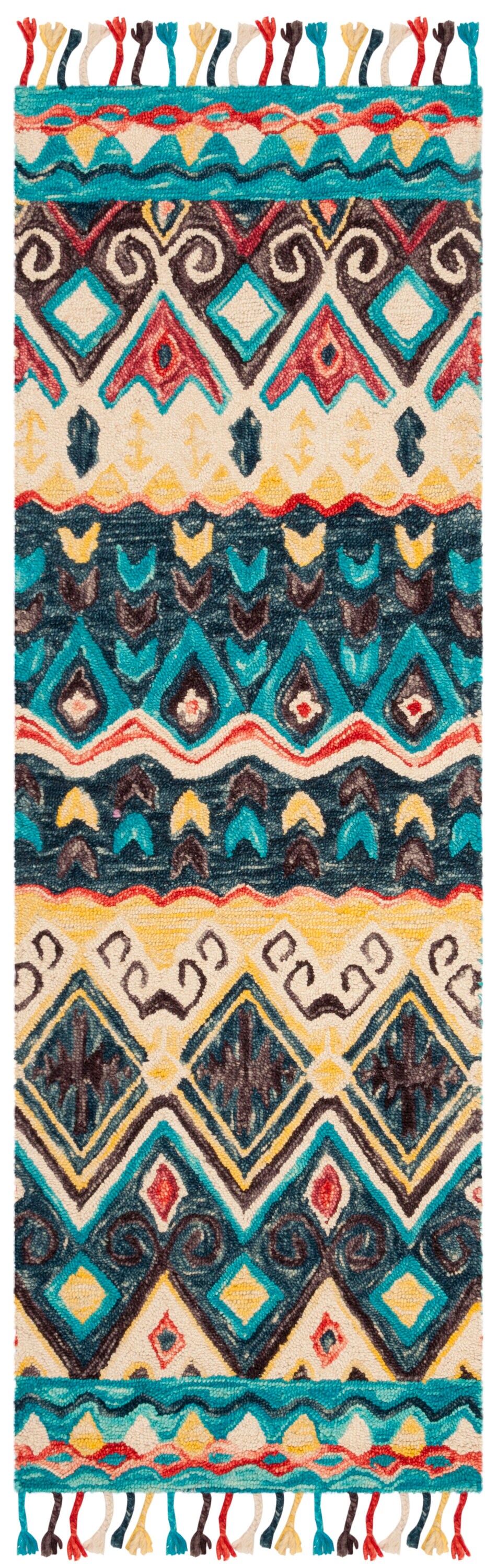 Handmade Bohemian Chic Blue Wool Area Rug - 2'3" x 5'