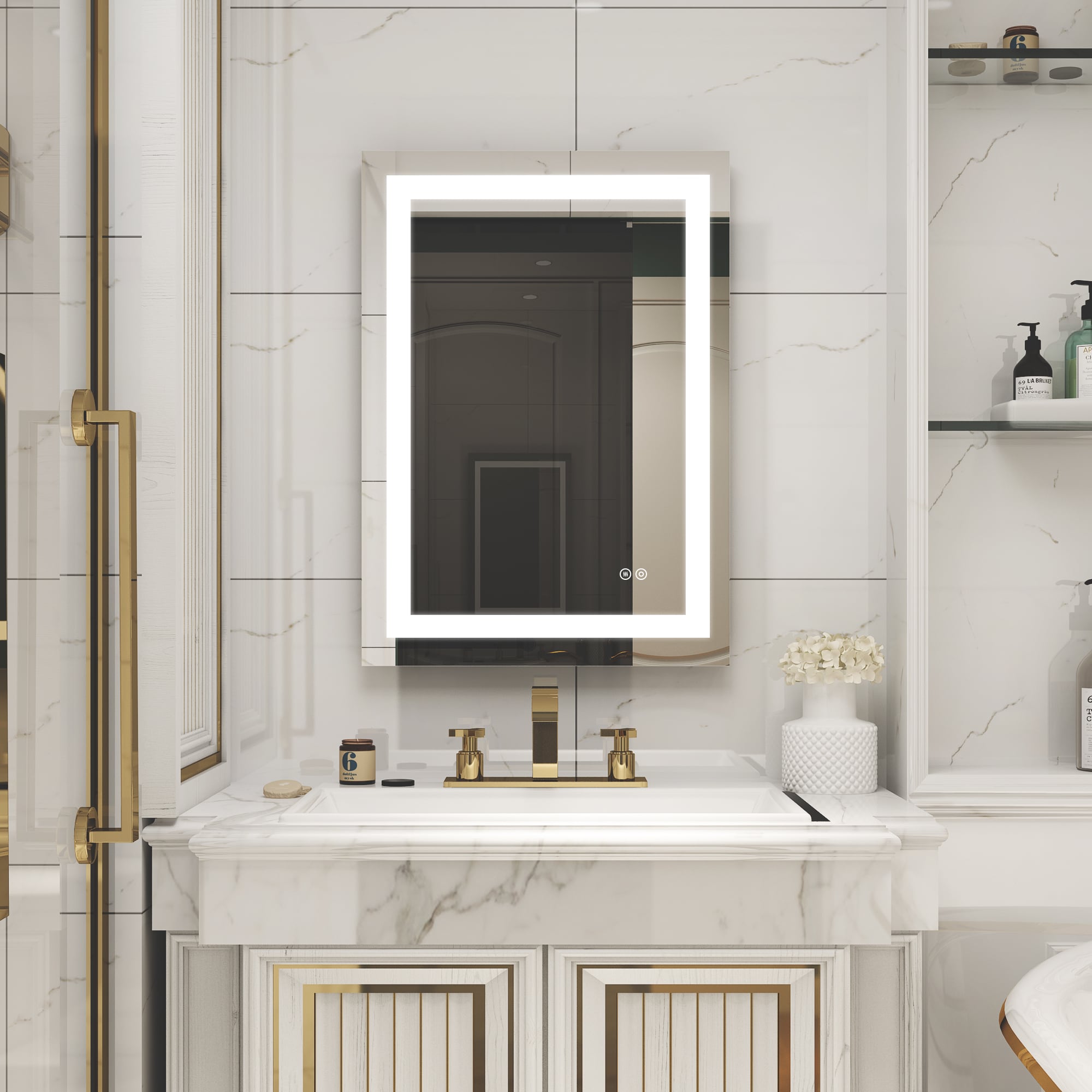 WELLFOR W2MRL2028 Nura LED Mirror 20-in x 28-in Polished Frameless Rectangle Dimmable LED Lighted Fog Free Bathroom Vanity Mirror ( Silver )