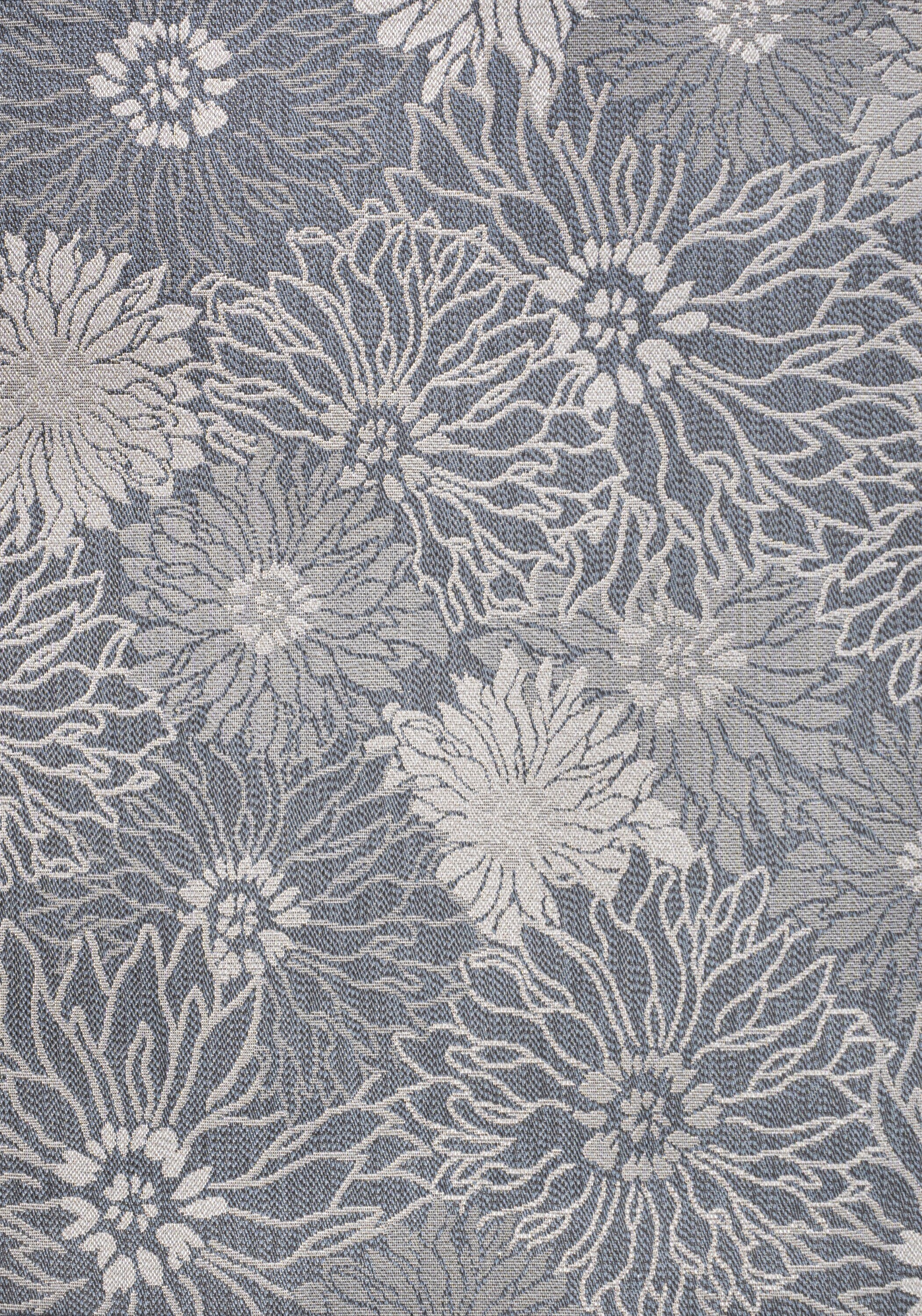 3' x 5' Navy and Gray Synthetic Floral Indoor/Outdoor Area Rug