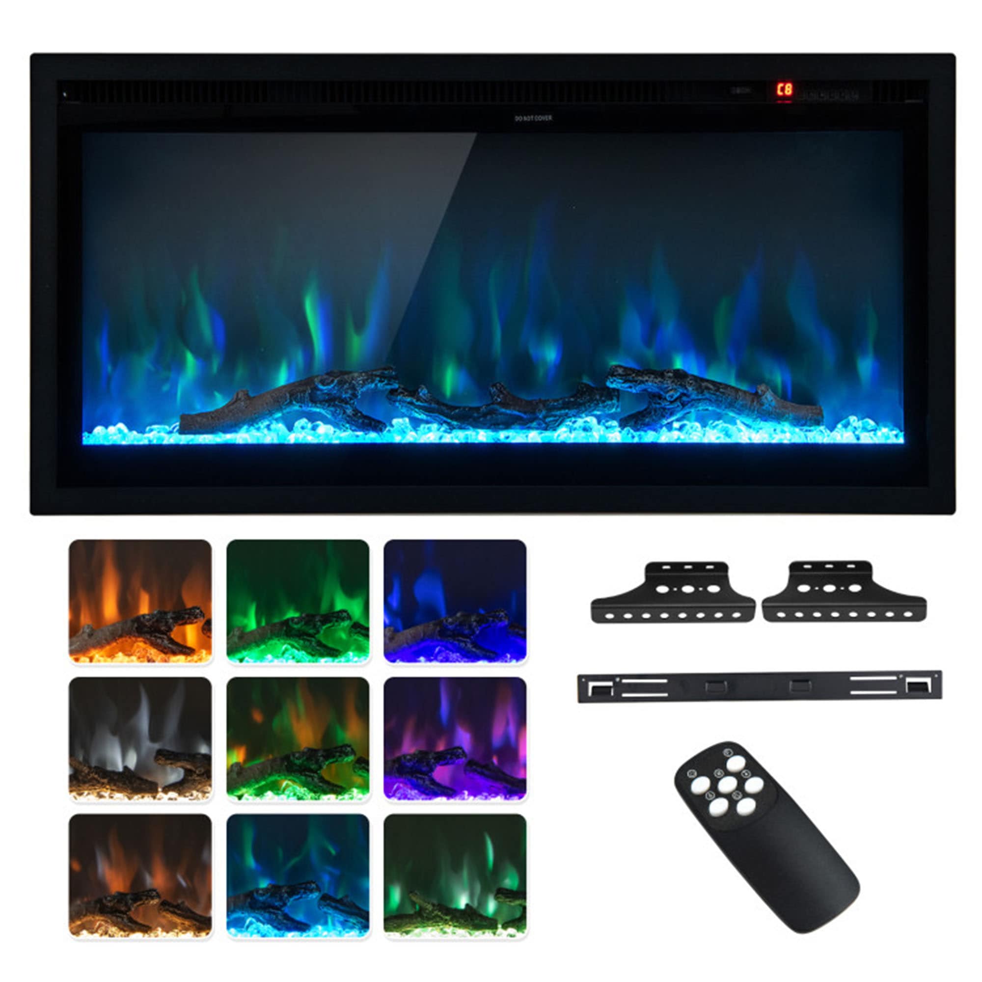 Clihome 36-in W Black Wall mount Fan-forced Electric Fireplace with Remote Control Included
