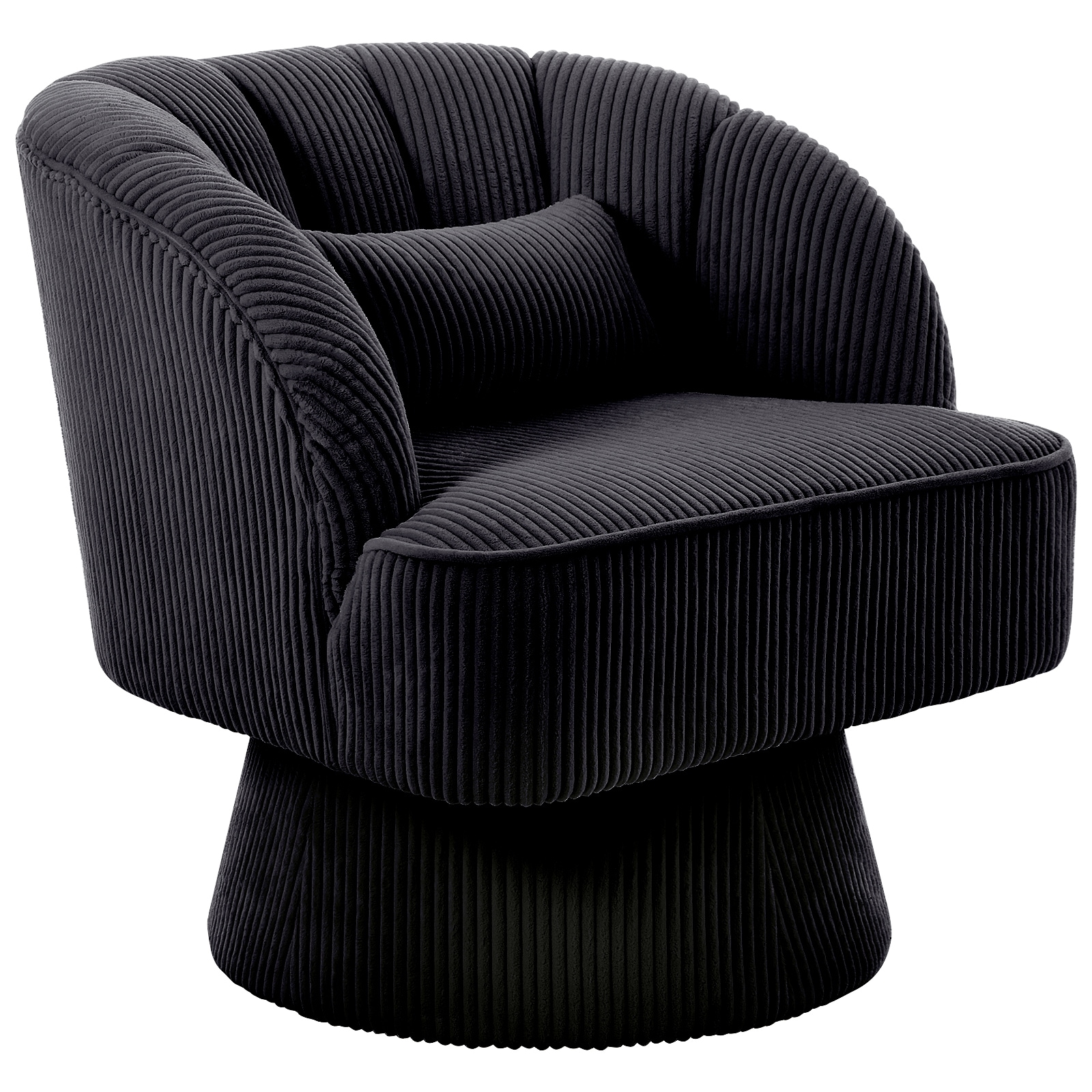 Aoile Black Corduroy Swivel Accent Chair Modern Plush Armchair with Lumbar Pillow for Living Room #09STJKWSRY-HXYY-1184