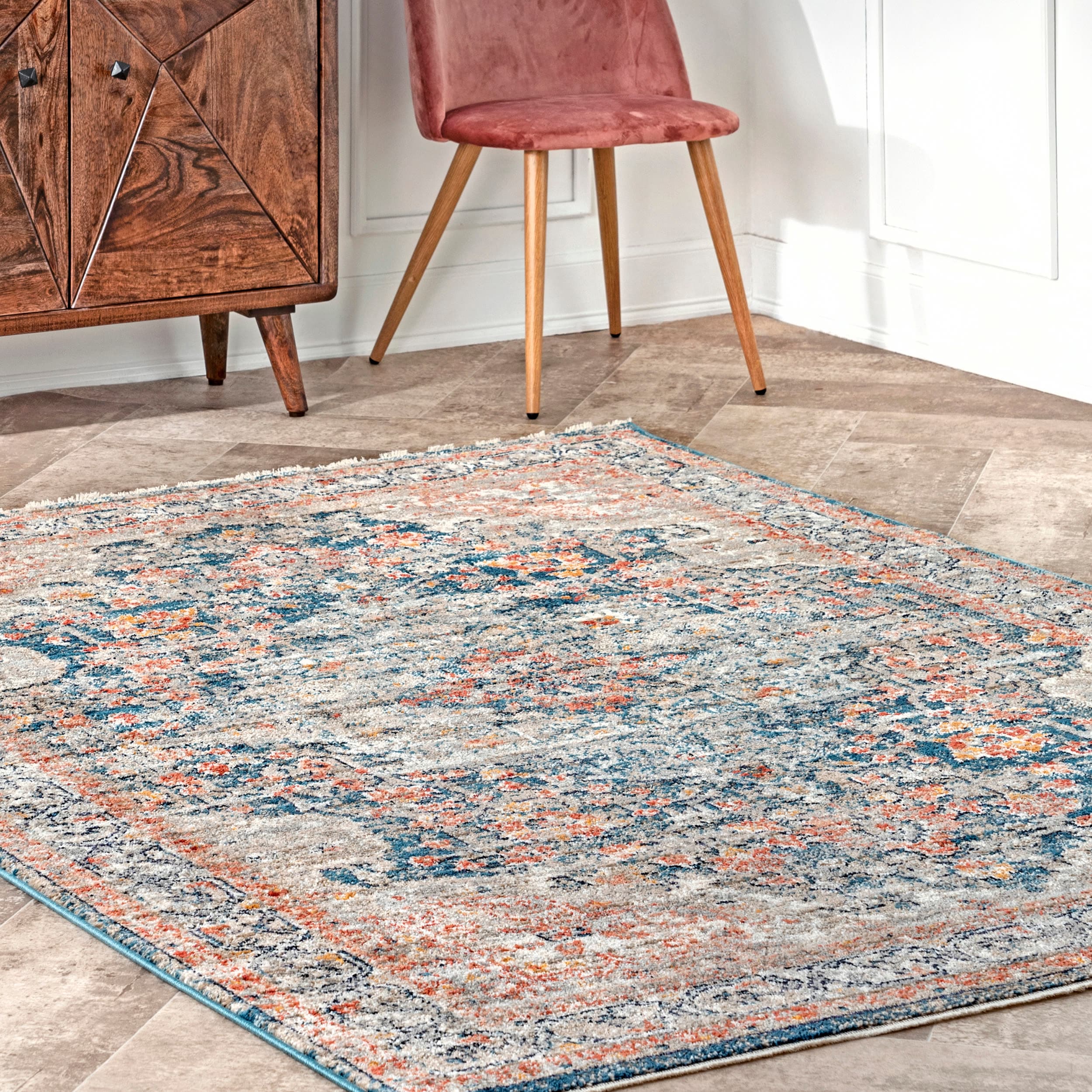 nuLOOM KKDL05A-6709 6 x 9 (ft) Loomed Polypropylene Blue Rectangular Indoor Distressed/Overdyed Vintage Area rug