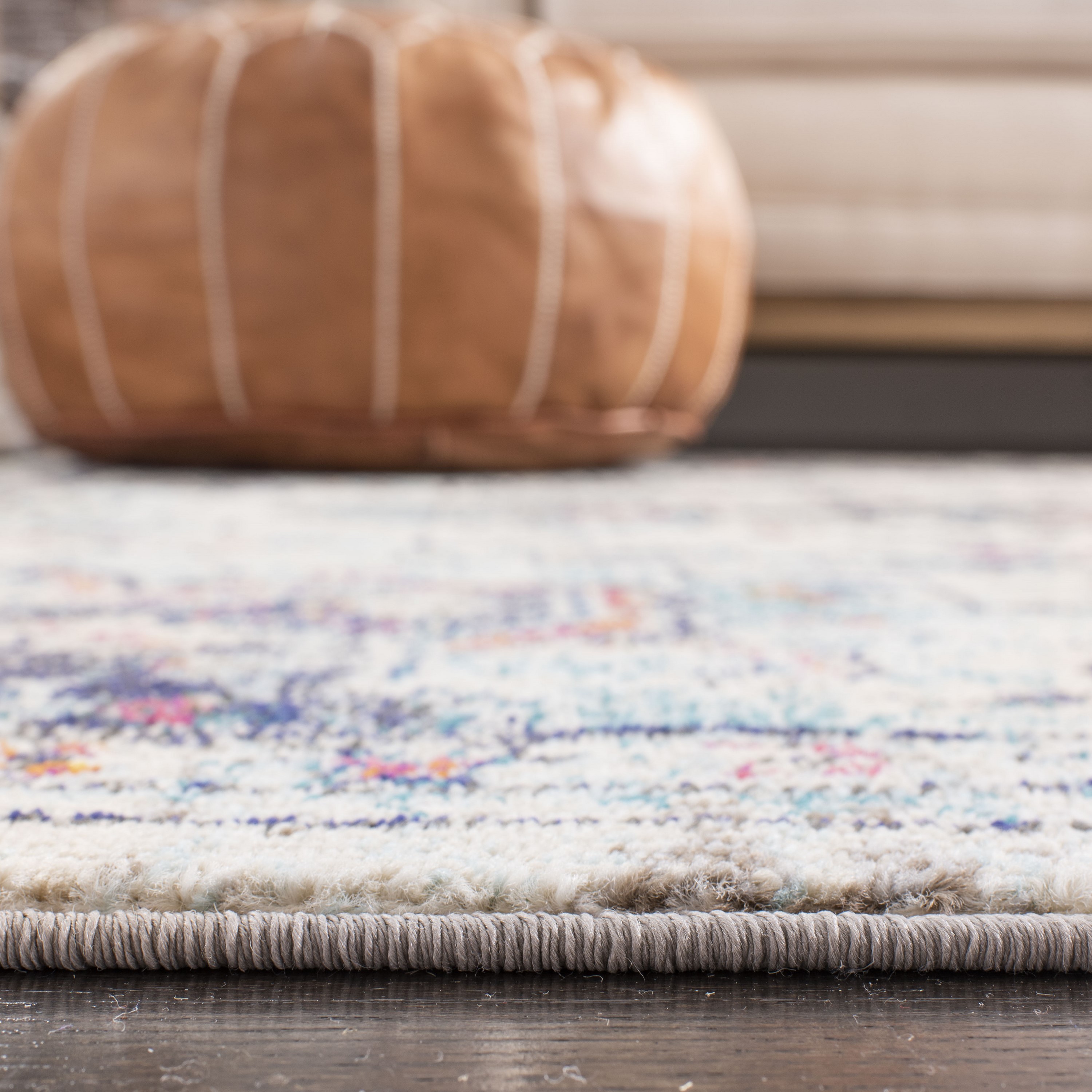 Cream and Blue Flat Woven Reversible Synthetic Rug, 48" x 26"
