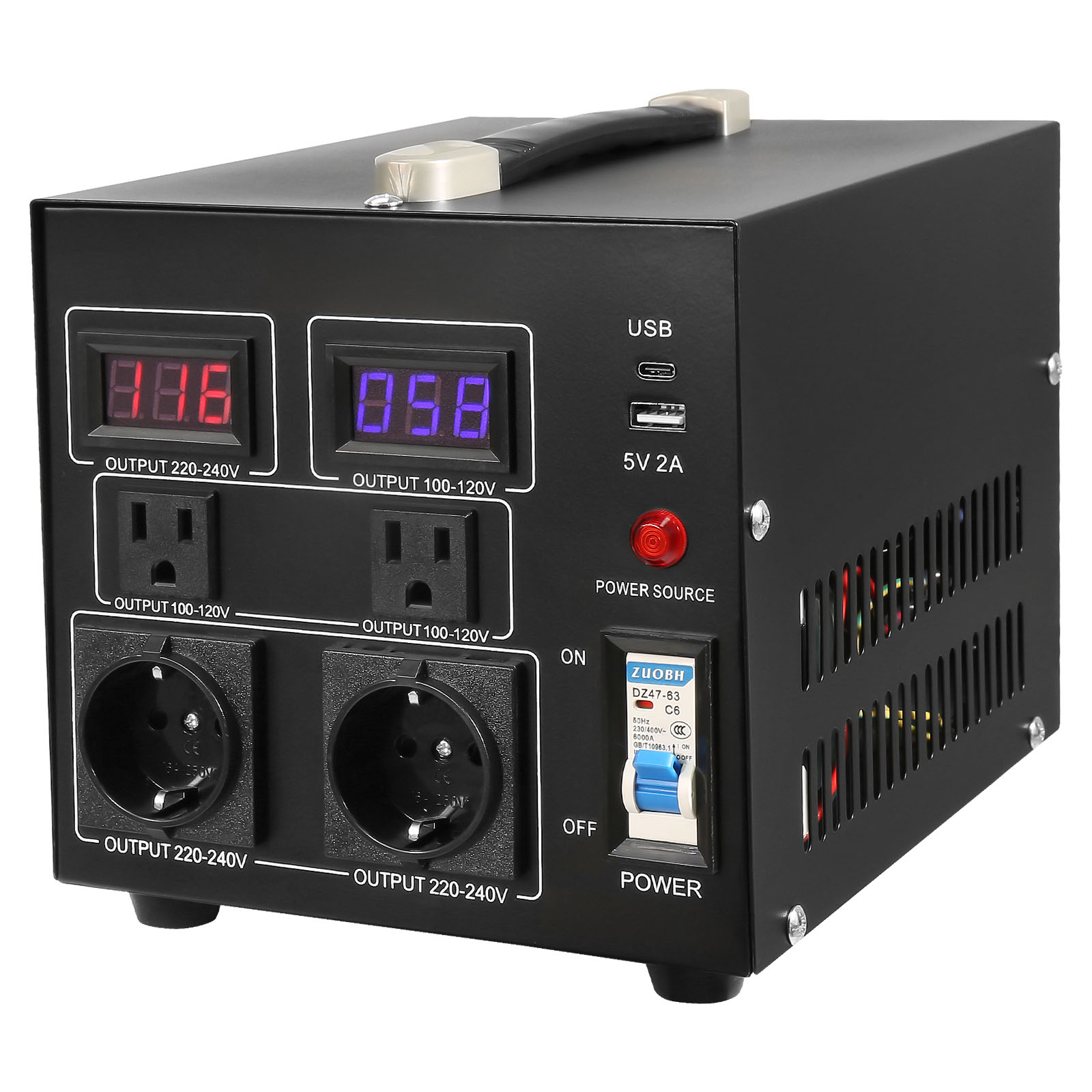 GIVIMO Voltage Converter Transformer 2000W Heavy Duty Step Up and Down Transformer 110V to 220V and 220V to 110V with US and EU Outlets and USB Port