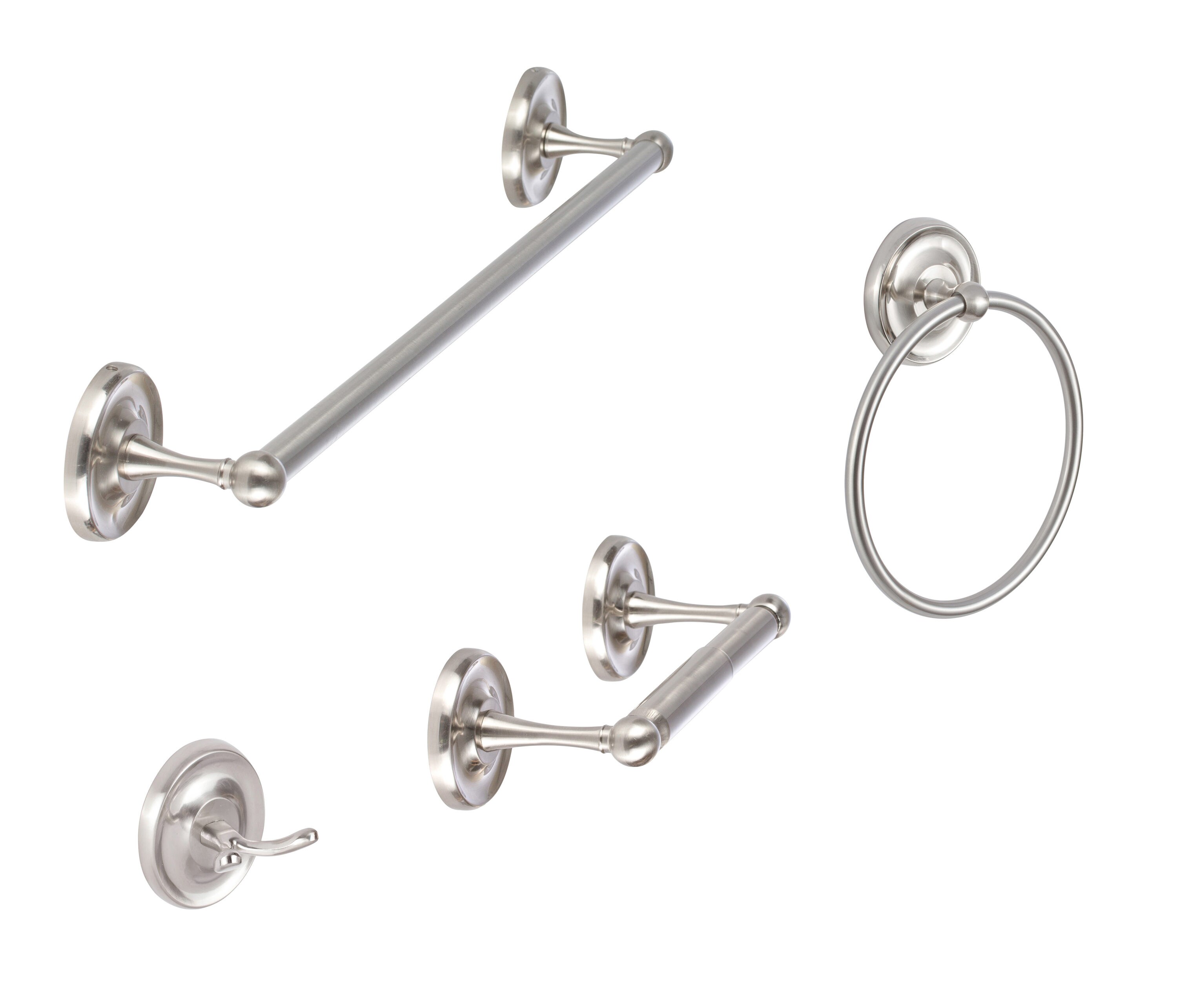 Sure-Loc Hardware PD-SET PH2 15 4 -Piece Pinedale Satin Nickel Decorative Bathroom Hardware Set Towel Bar, Toilet Paper Holder, Towel Ring ,Robe Hook Included