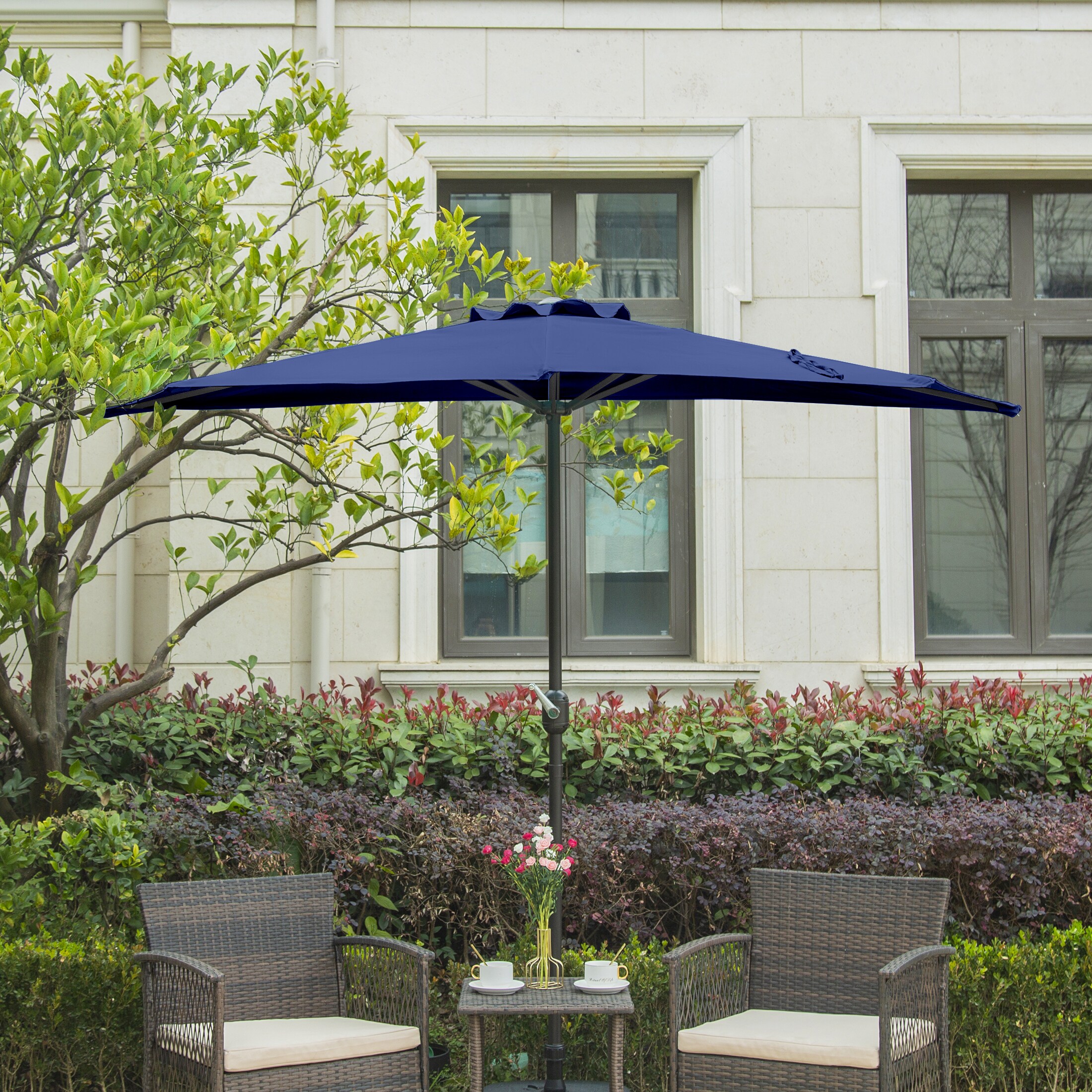 Westin Furniture 9-ft Aluminum Blue No-tilt Half-round Patio Umbrella ...