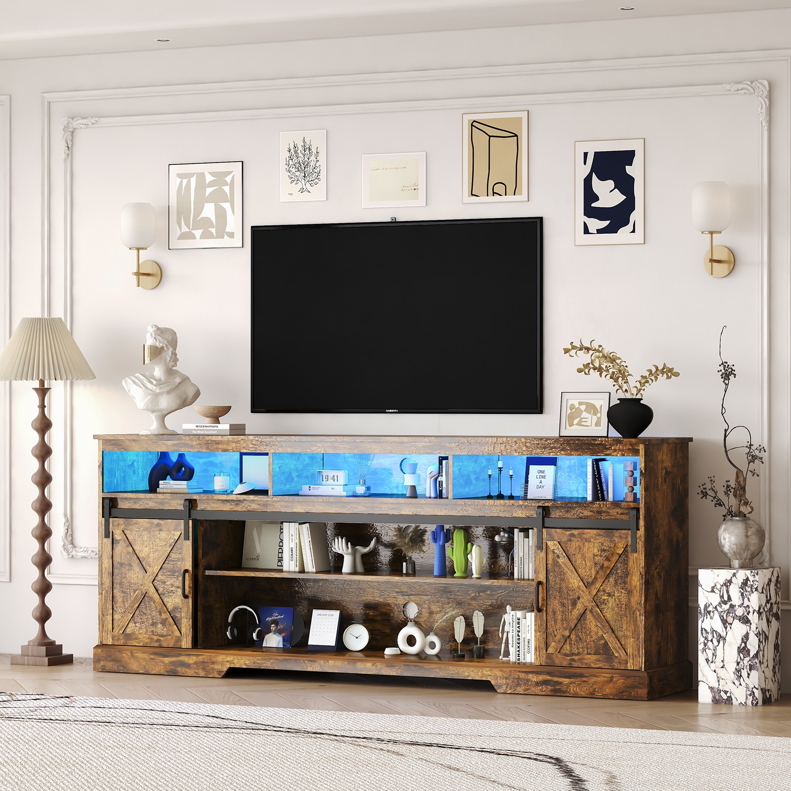 Bvldfamly WZJJ037WT Farmhouse/Rustic Brown 80.7-in W TV stand ( Accommodates TVs up to 85-in )
