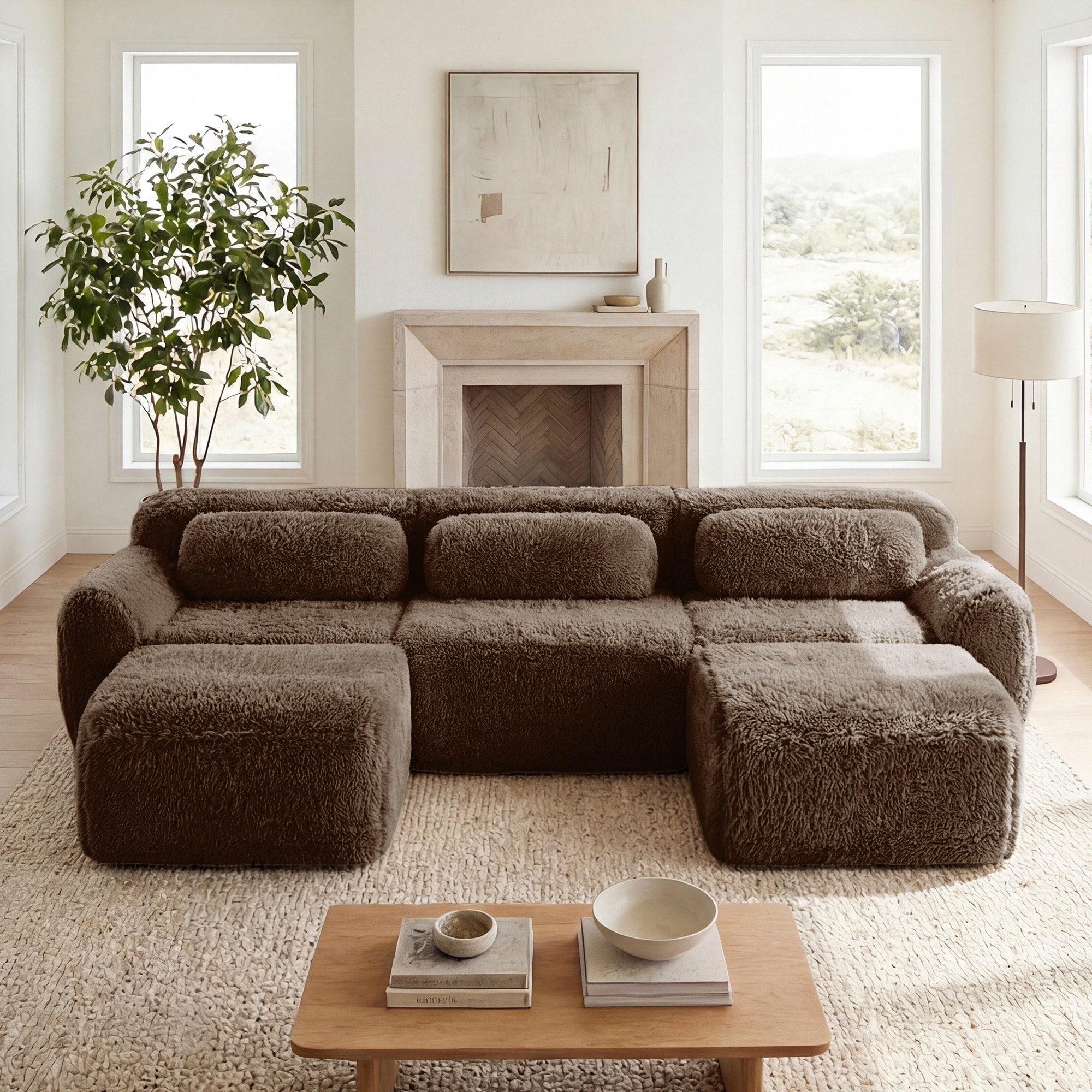 Horizons Prime Chocolate Plush U-shaped Boneless Modular Sofa with