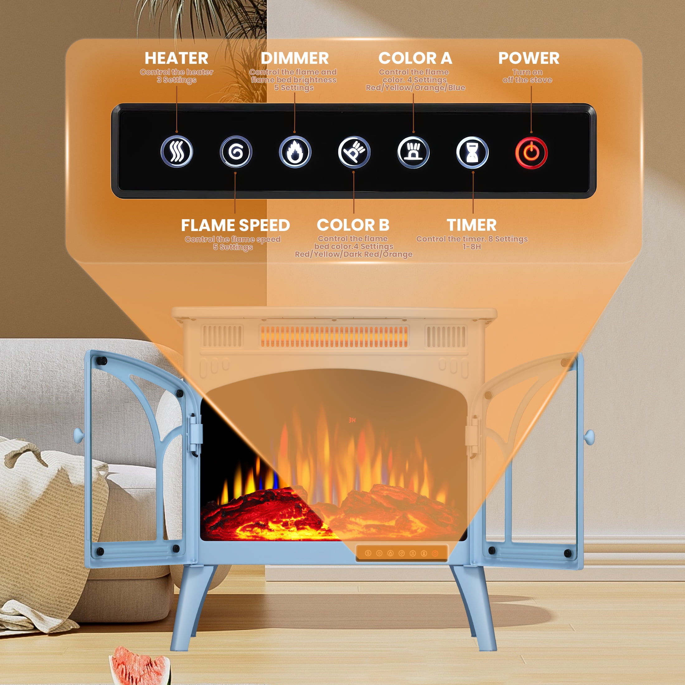 COWSAR S230B-BLUE Electric-Fireplaces - View #3