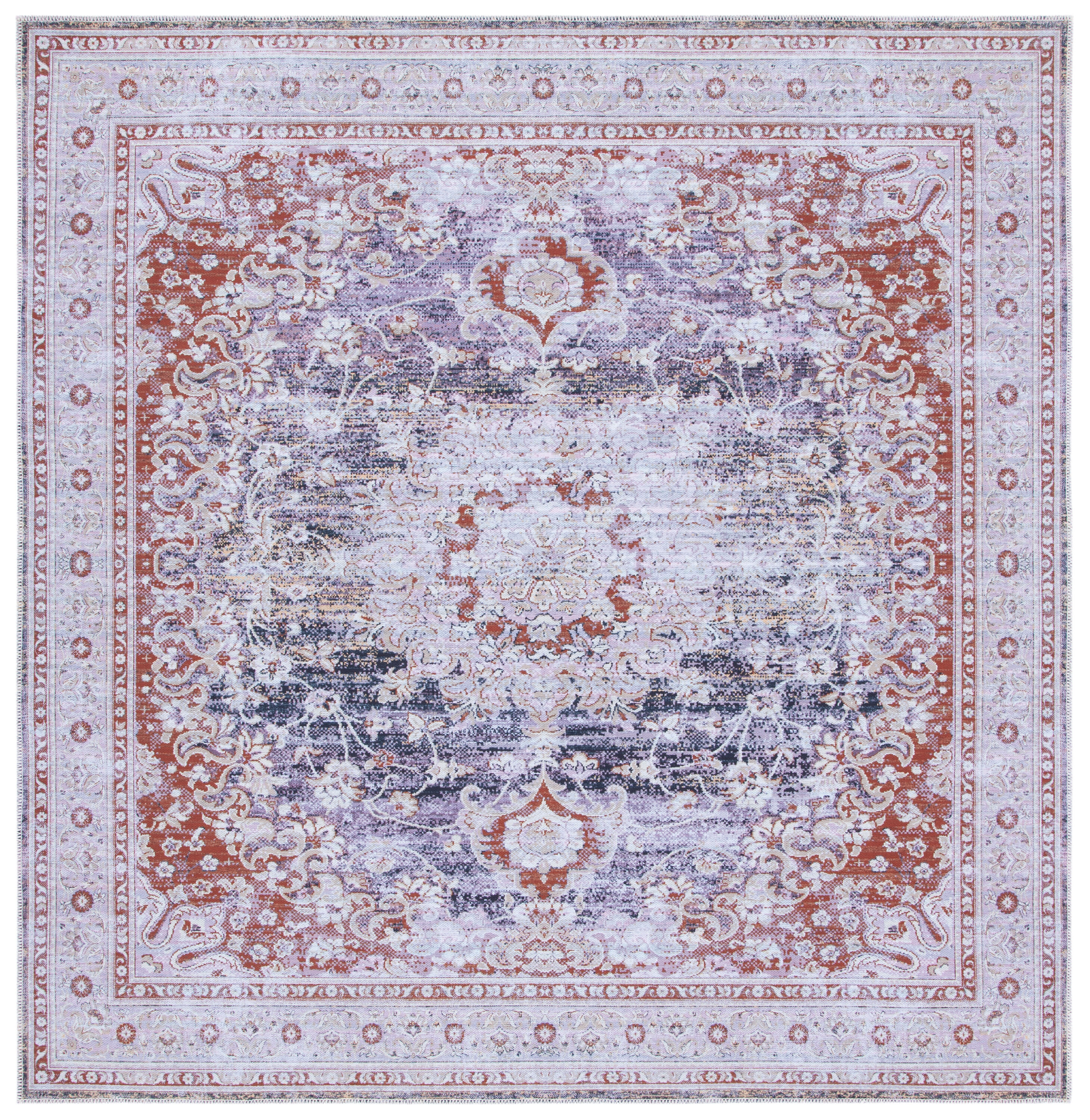 Serapi Square Grey and Light Grey Viscose Area Rug