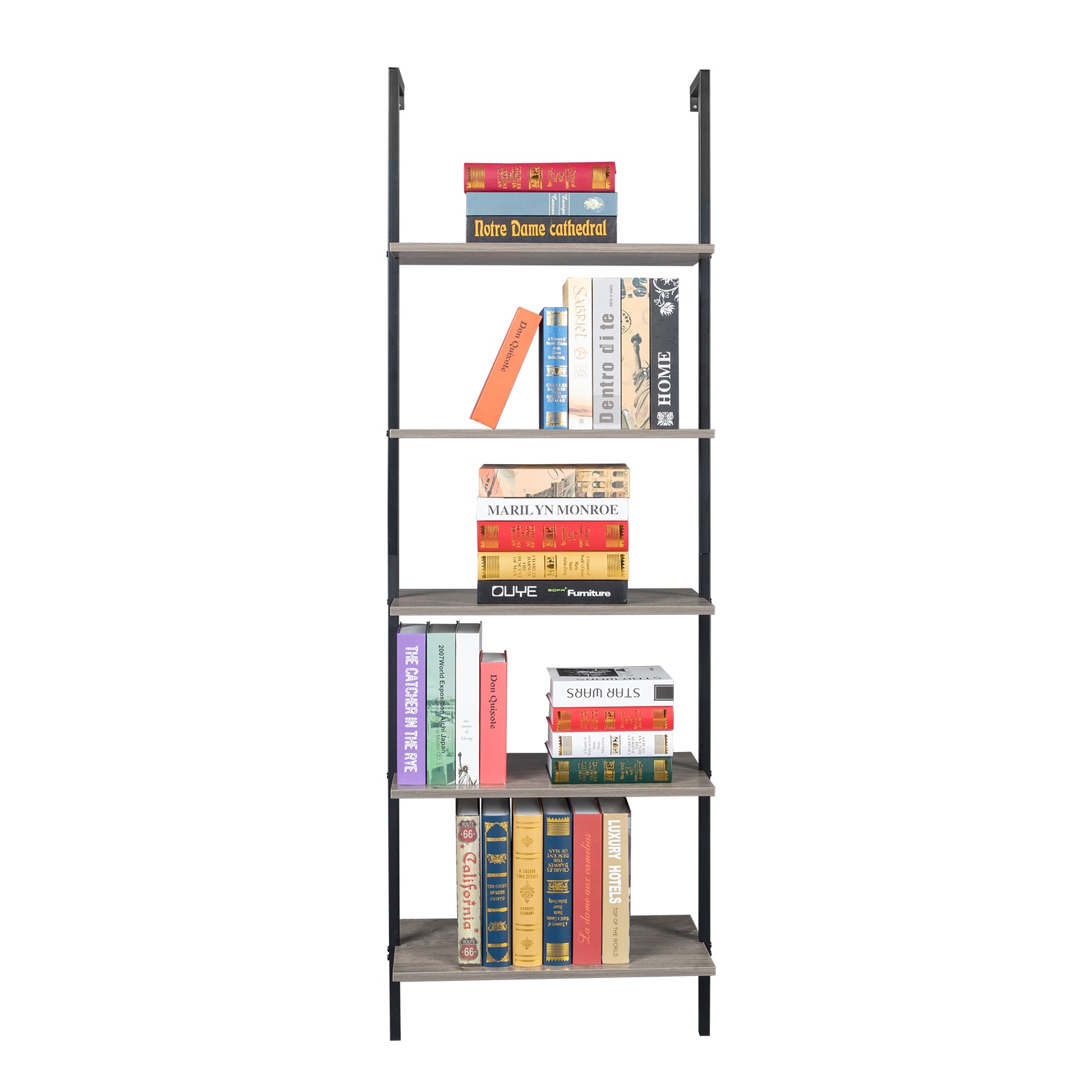 Winado LO1G13005207 Gray Metal 5 -Shelf Ladder Bookcase ( 23.62-in W x 70.87-in H x 11.81-in D ) Finished