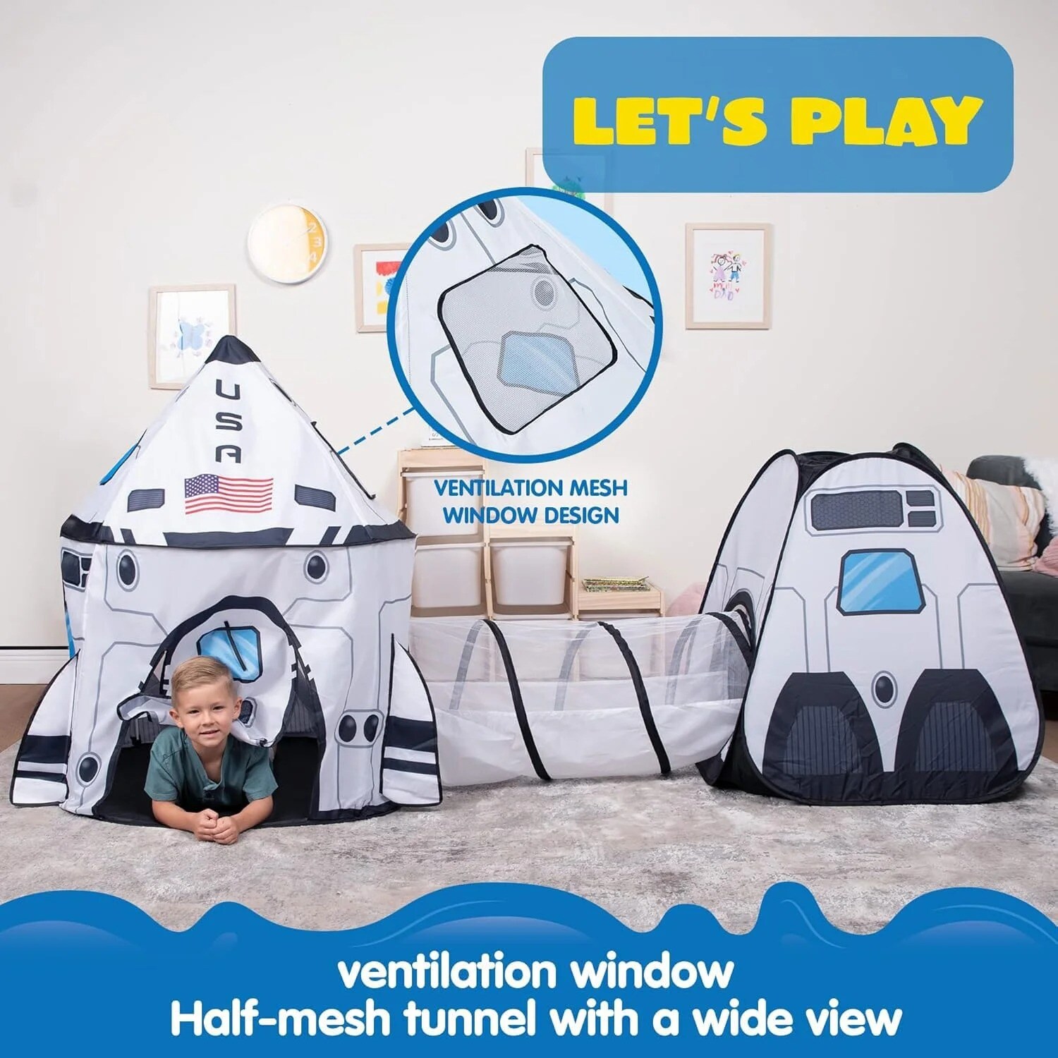 Joyfy Rocket Ship Tent with Tunnel and Cube in the Kids Play Toys ...