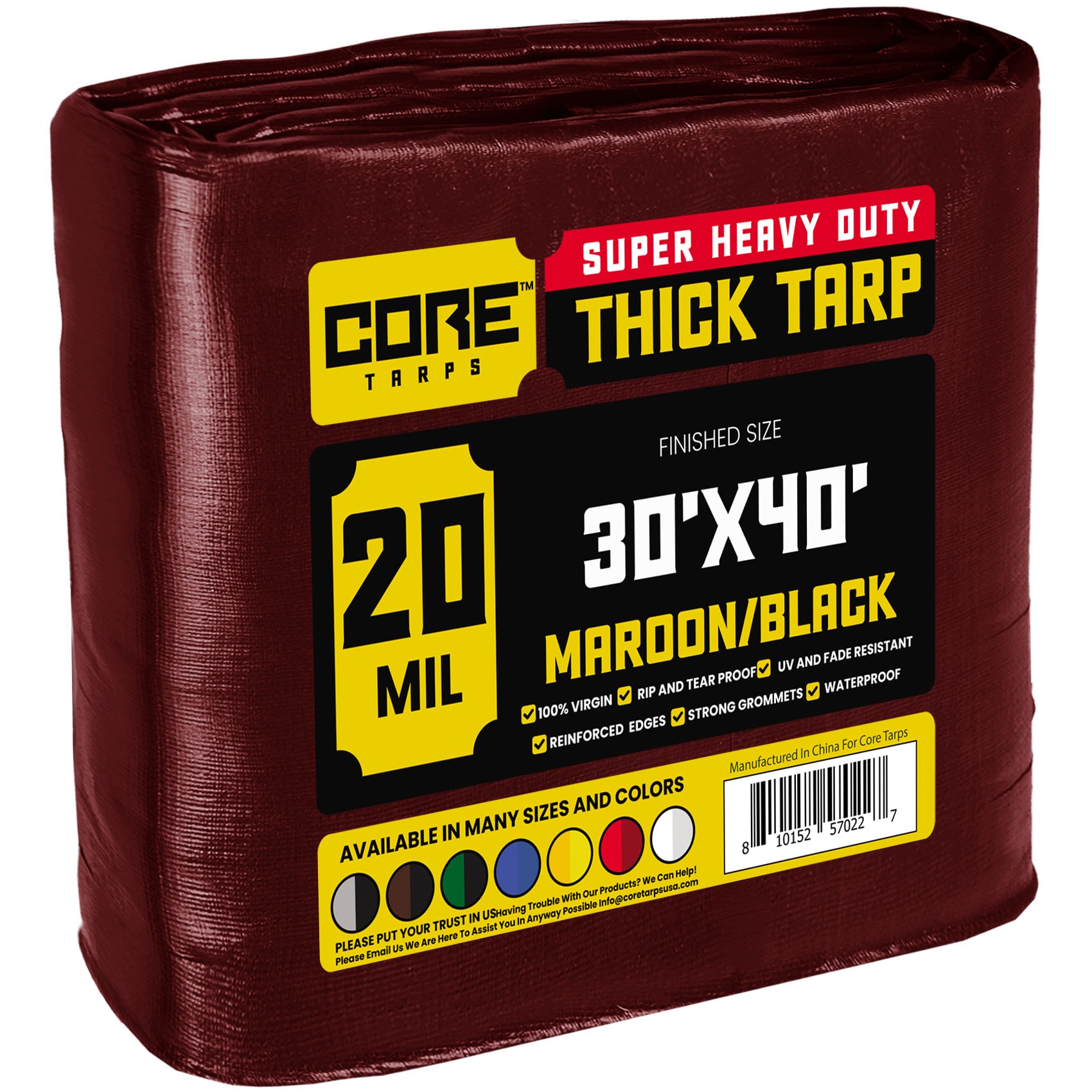Core Tarps CT-707-30X40 30-ft x 40-ft Maroon Waterproof Commercial Polyethylene 20-Mils Tarp