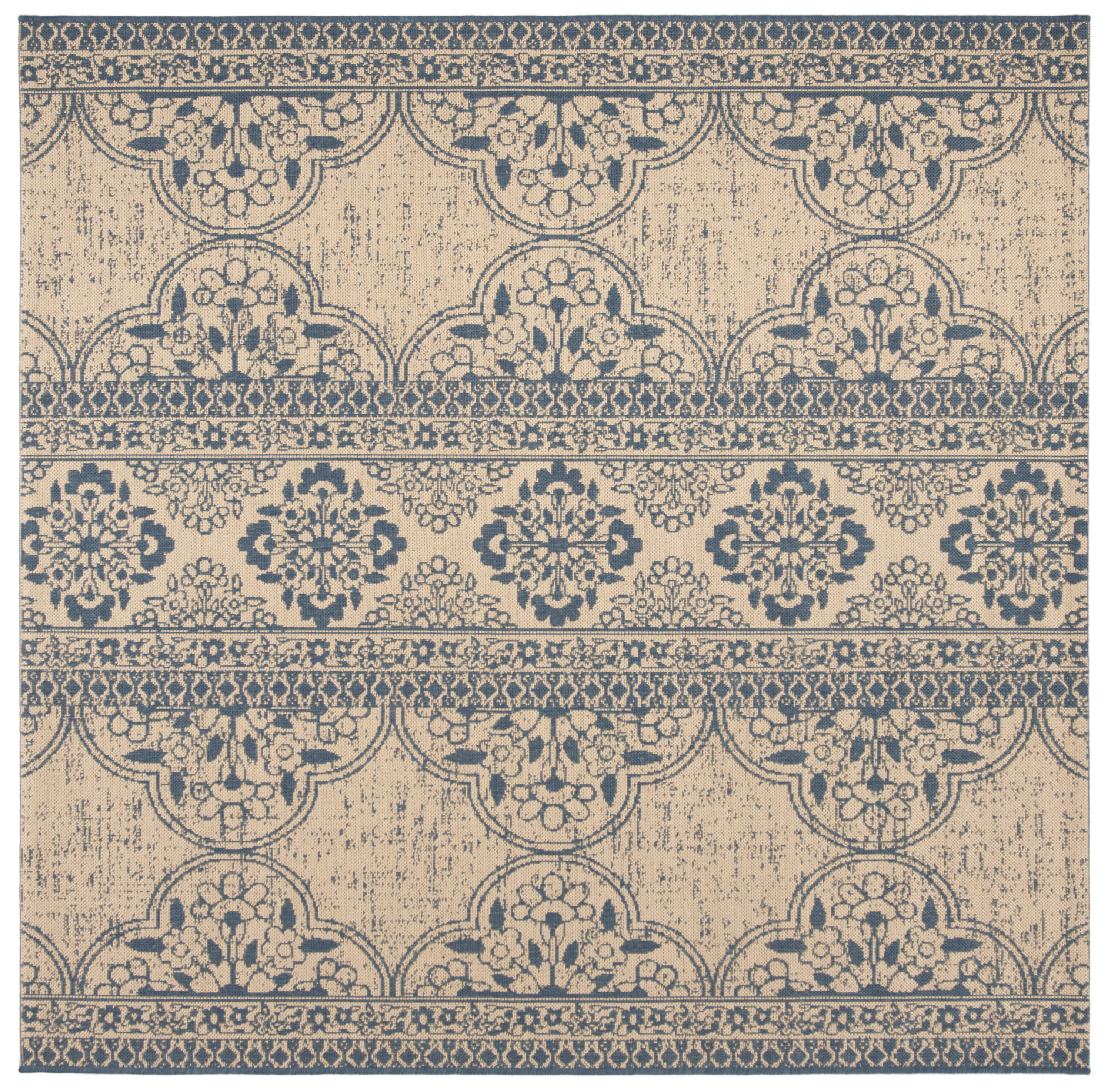 Safavieh LND174M-6SQ Linden Mahaut 7 x 7 (ft) Loomed Polypropylene Blue/Creme Square Indoor Floral/Botanical Farmhouse/Cottage Area rug