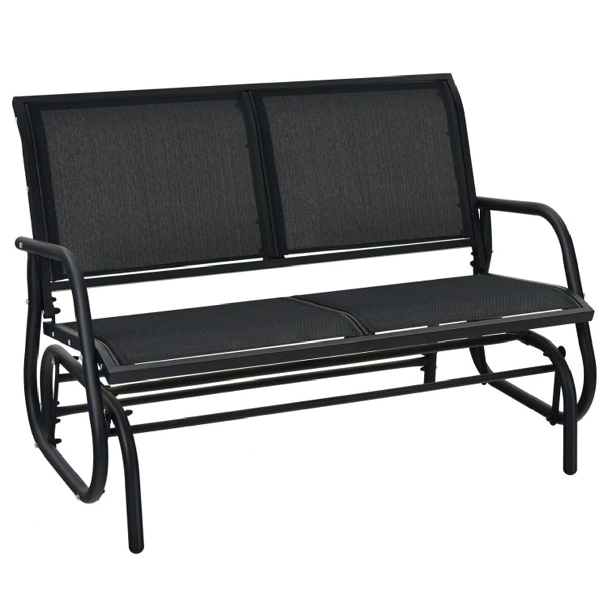 Clihome CL-DK-70489 Patio Loveseat Rocker Steel Steel Frame Rocking Chair with Black Breathable fabric Sling Seat