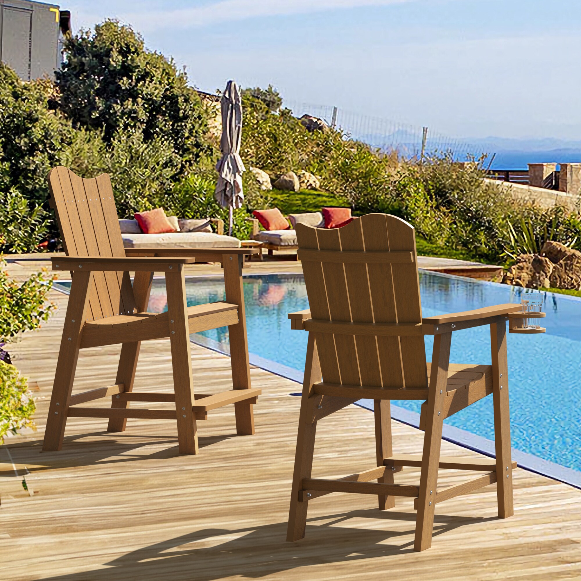 LUE BONA 2LB23PC0009-700LS Set of 2 Teak HDPE Frame Spring motion Adirondack Chair with Slat Seat