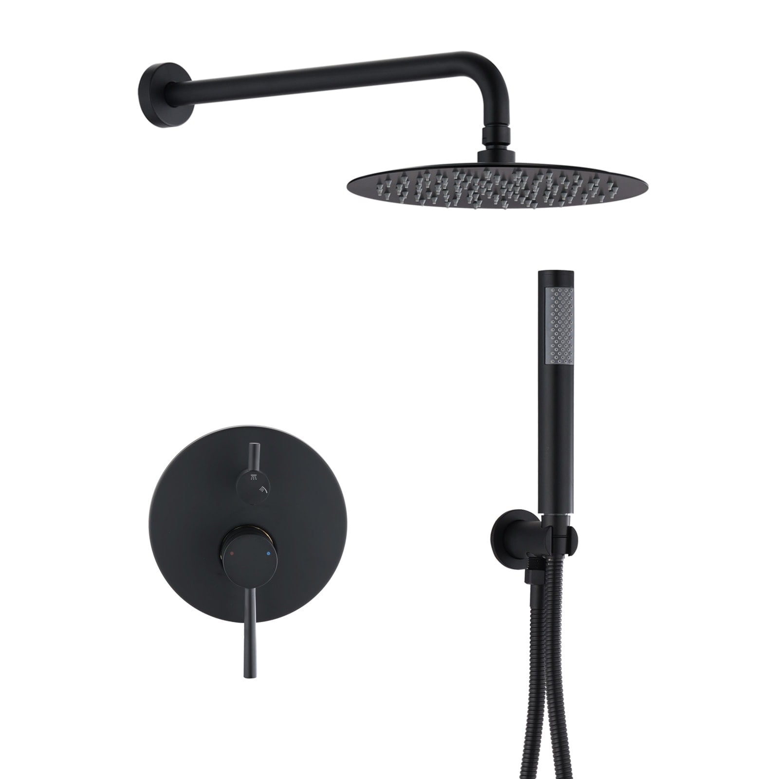 UCLIMAA Matte Black Rain Shower System with 10 Inch Round Shower Head and Handheld Shower