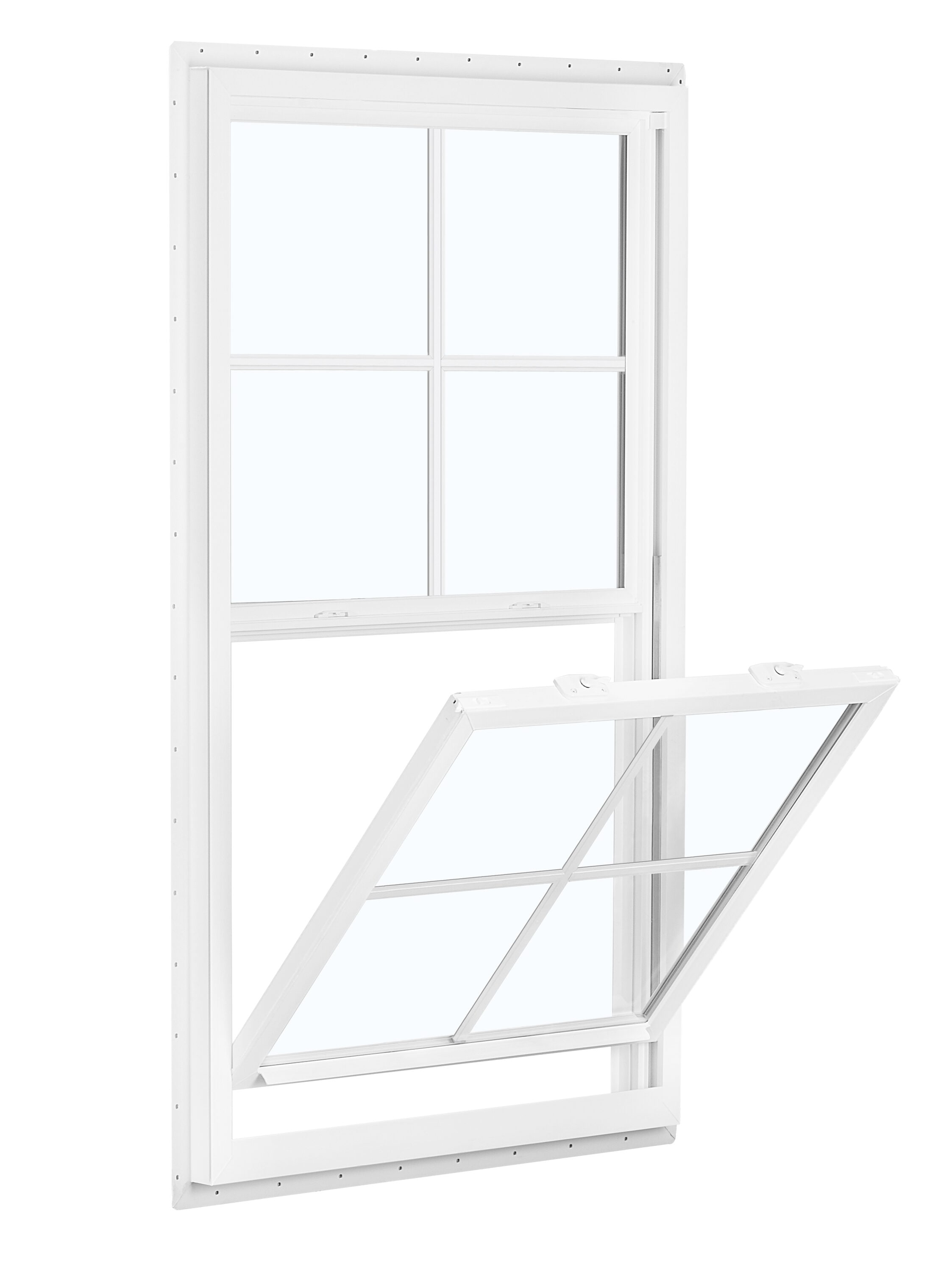 RELIABILT 719801020062 150 Series 23-1/2-in x 35-1/2-in White Exterior Vinyl New construction Single Hung Window Low-E Double Pane Glass with Grids, (Half Screen Included)