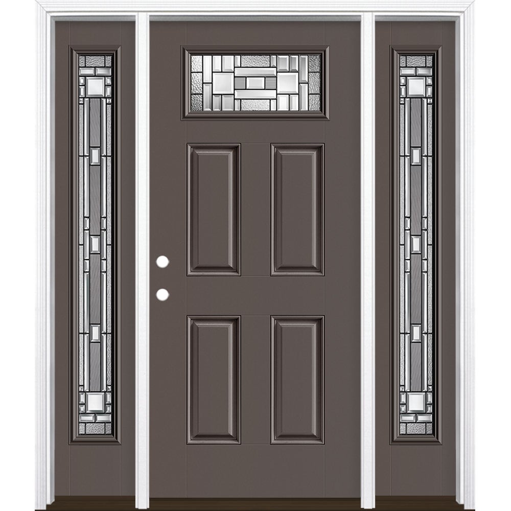Masonite 3421388 Naples 64-in x 80-in x 4-9/16-in Fiberglass 1/4 lite Right-hand inswing Timber Gray Painted Prehung Single door with sidelights Front Door with Brickmould Insulating core Decorative glass