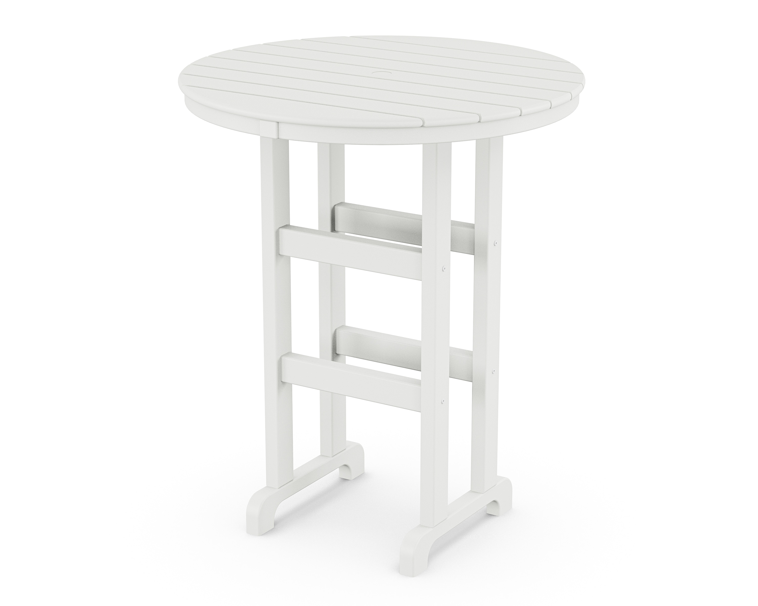 POLYWOOD RBT236WLWH Tables Round Outdoor Bar height Table 35.13-in W x 35.13-in L with Umbrella Hole