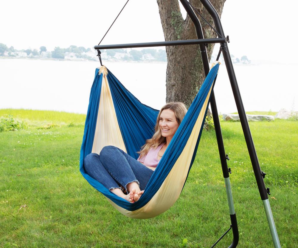 Sol Living Ceara Creame Blue Fabric Hammock Chair in the Hammocks  department at